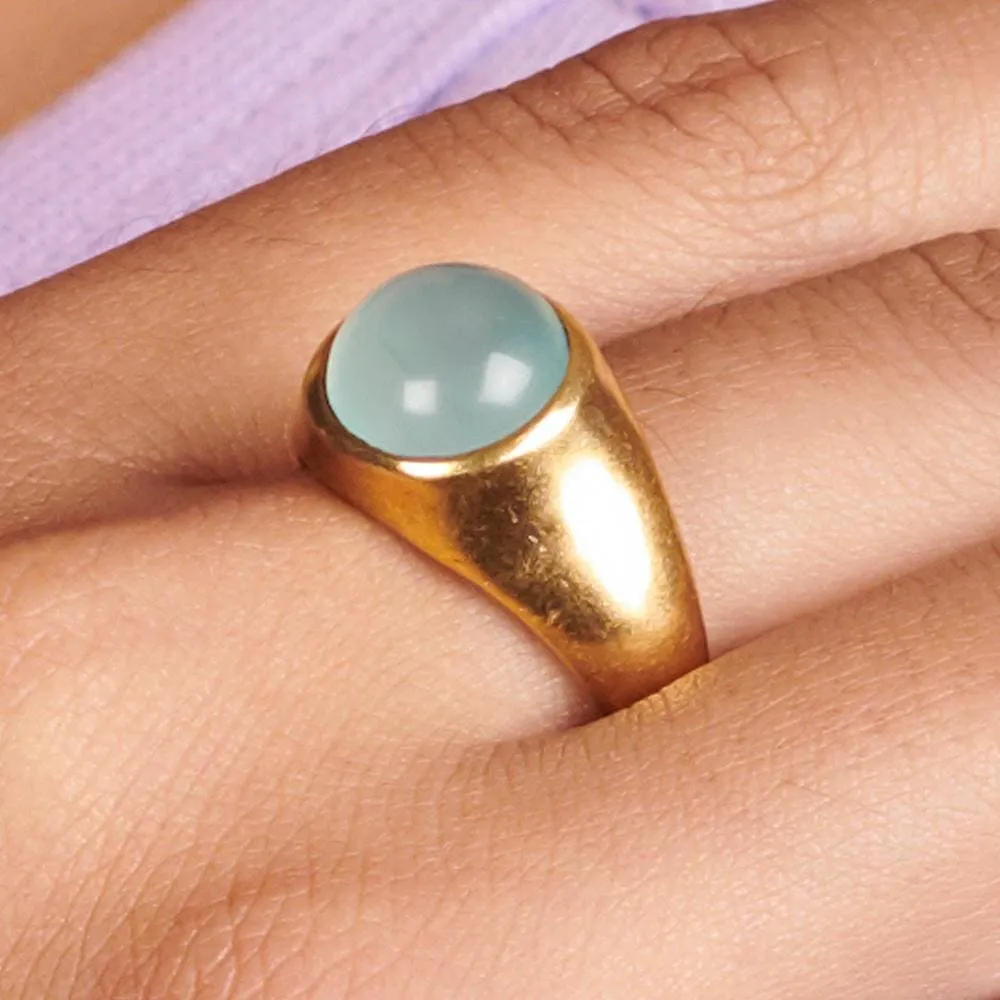 Aqua Chalcedony 925 Sterling Silver, 18K Yellow Gold, 18K Rose Gold Filled Ring, Handmade in India, Gift Jewelry, Gemstone Ring