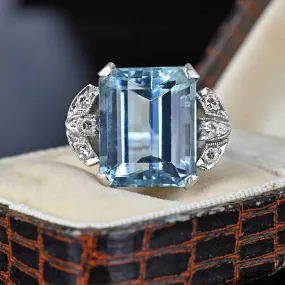 Art Deco Platinum Diamond Aquamarine Ring