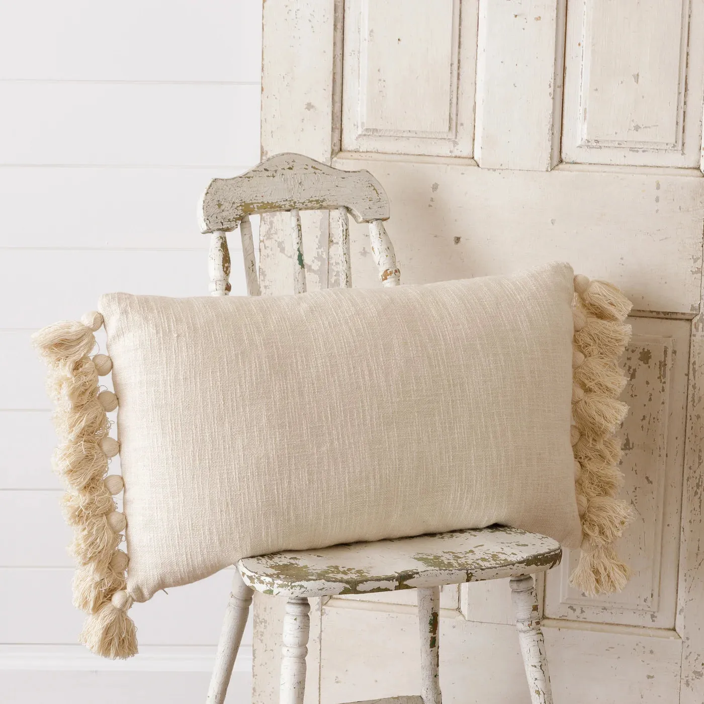 Audrey's Lumbar Tassel Pillow - Cream