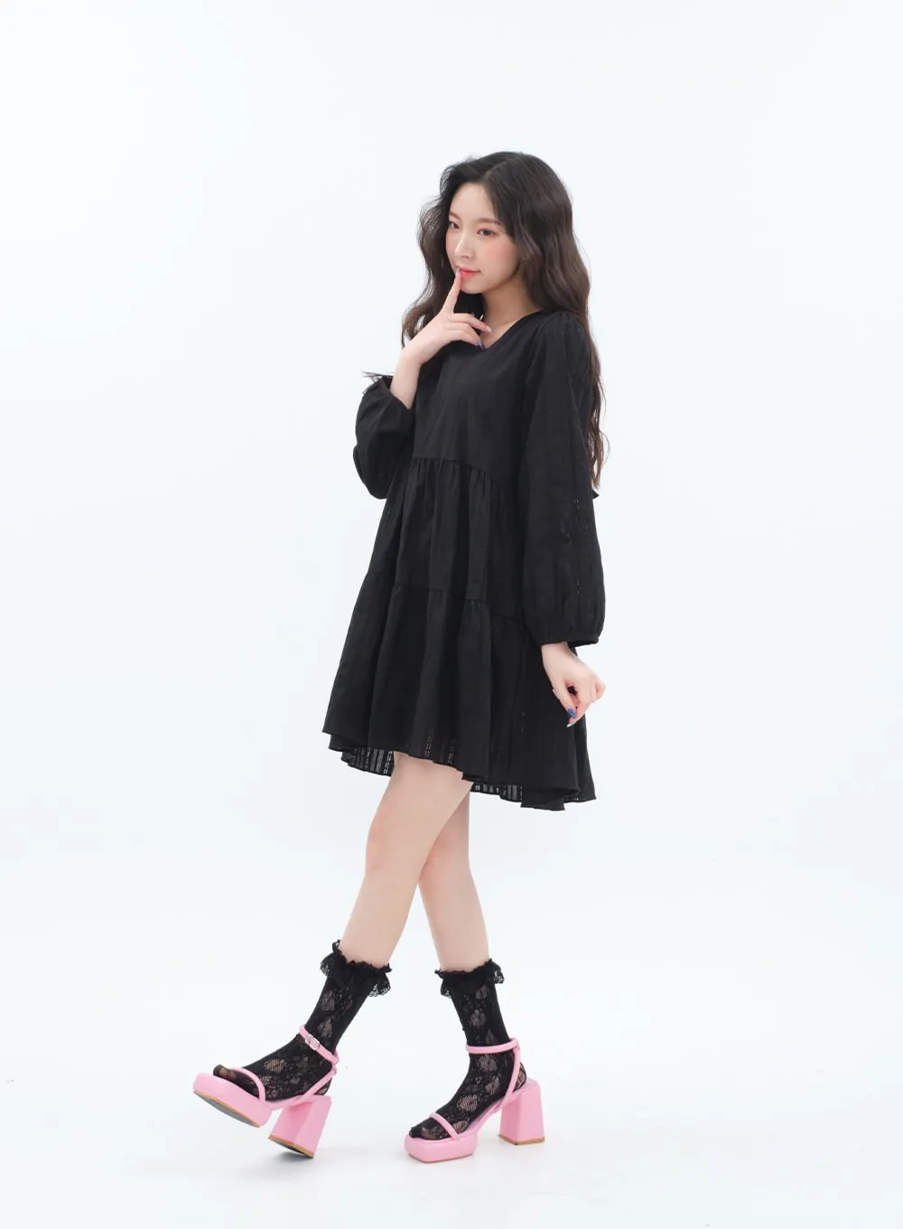 Back Ribbon Tiered Flared Mini Dress BA29