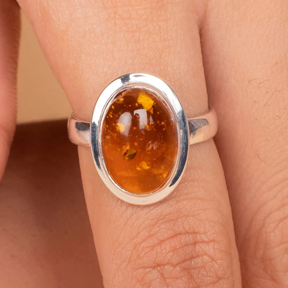 Baltic Amber Ring, Solid 925 Sterling Silver, Orange Gemstone Ring, Natural Birthstone Ring Gift, Handmade Ring, Nickel Free, Handmade Jewelry