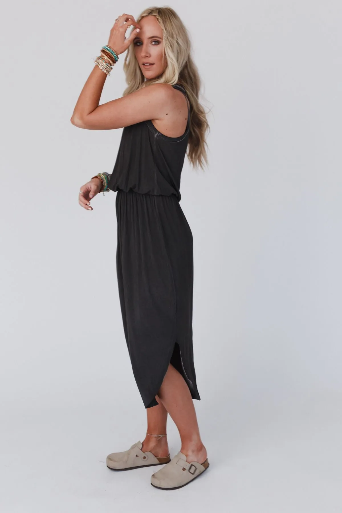 Betsy Stonewashed Midi Tank Dress - Black