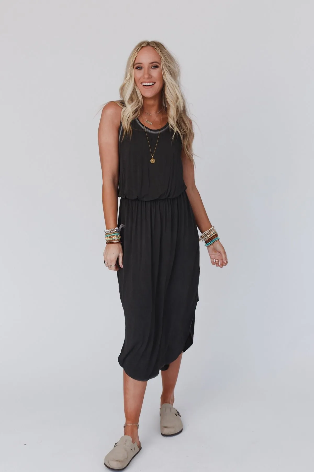 Betsy Stonewashed Midi Tank Dress - Black