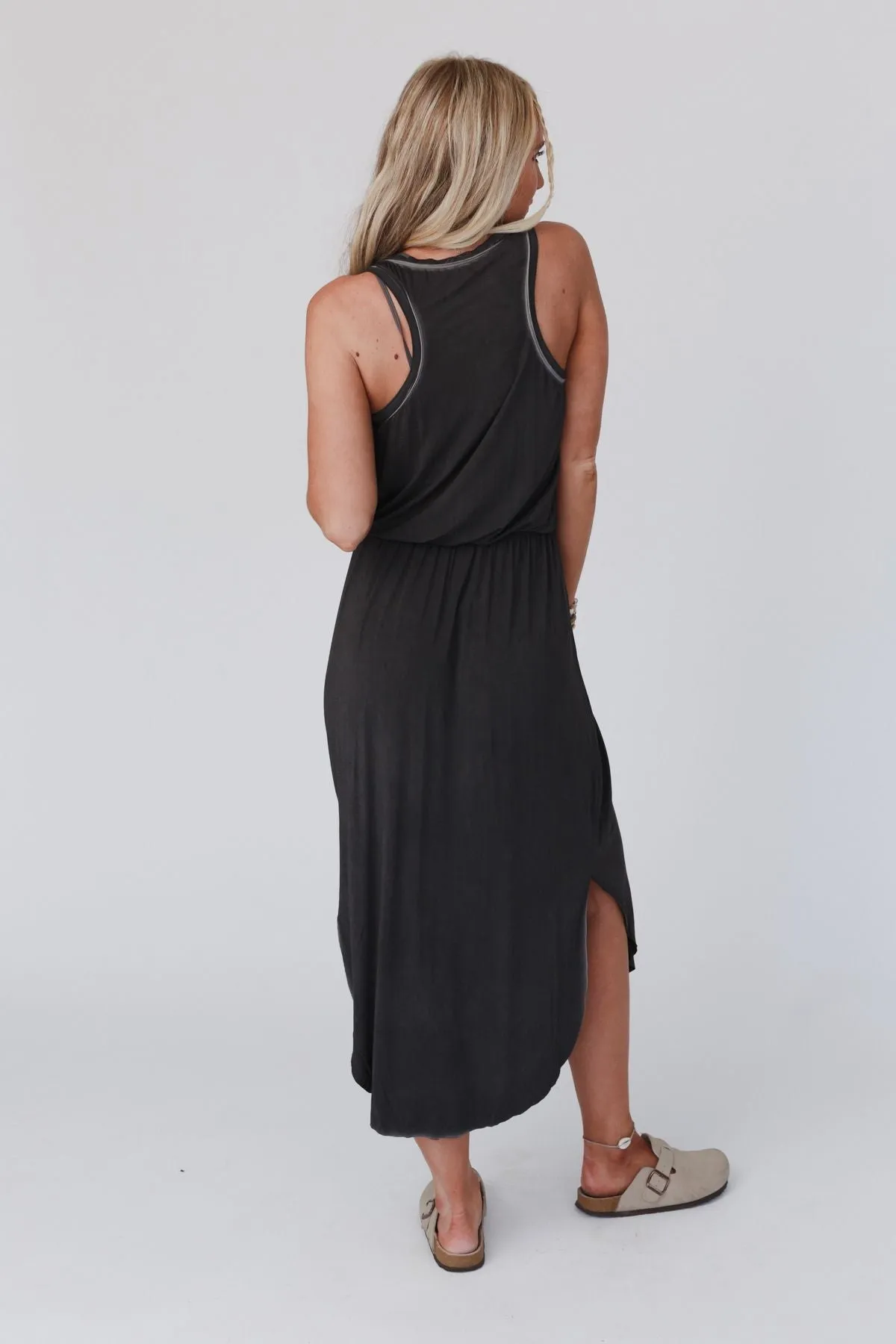 Betsy Stonewashed Midi Tank Dress - Black