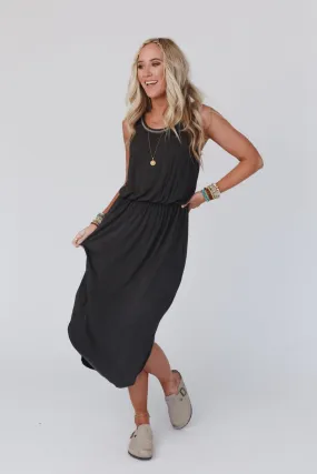 Betsy Stonewashed Midi Tank Dress - Black