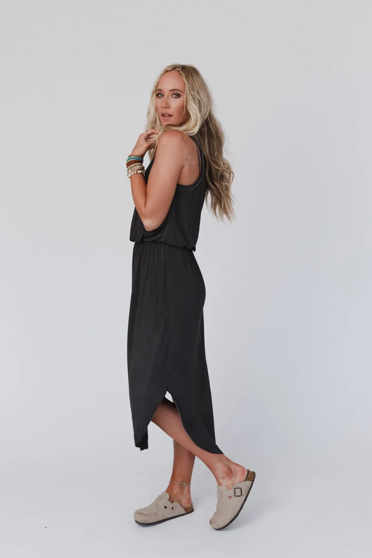 Betsy Stonewashed Midi Tank Dress - Black