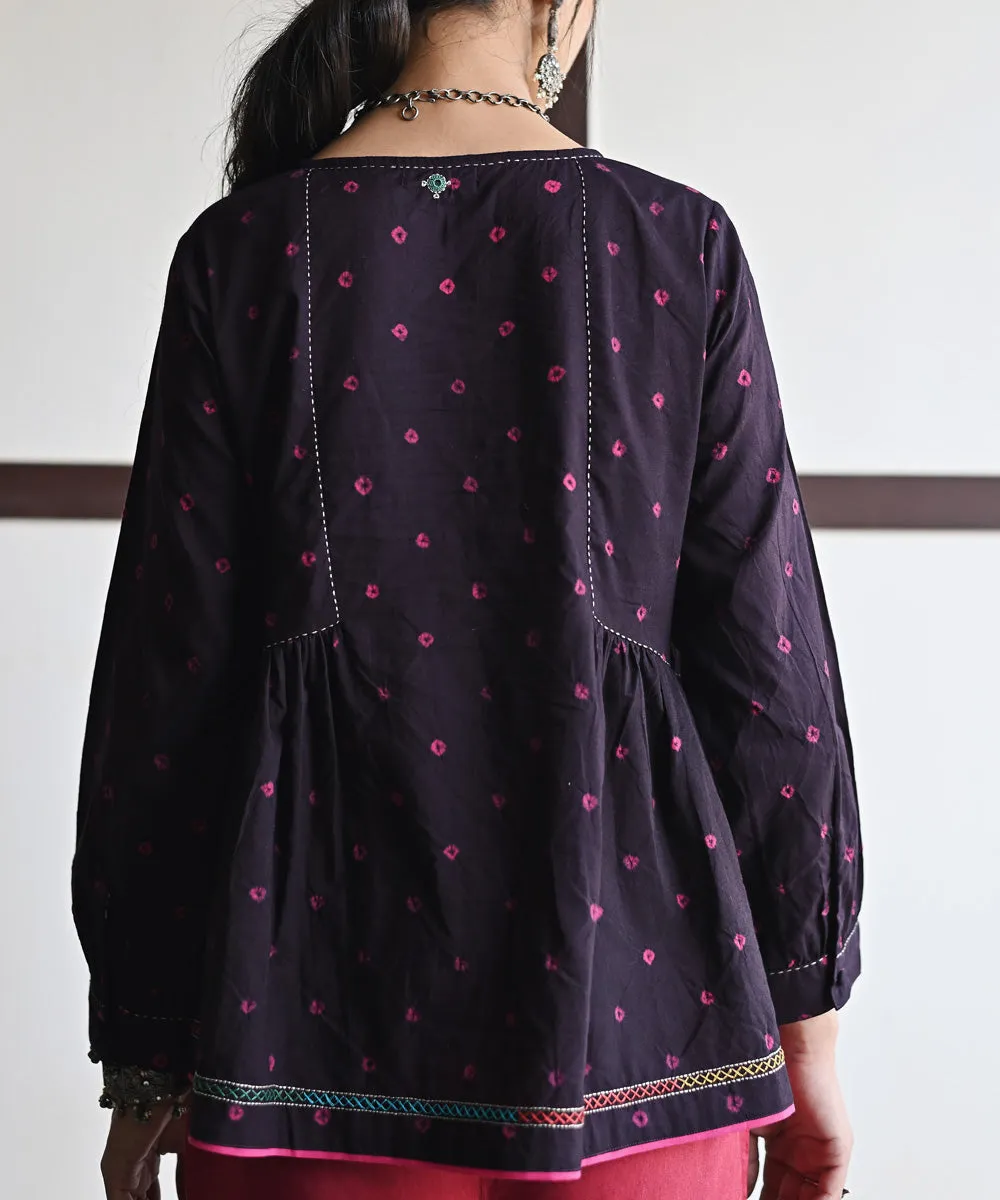 Black handembroidered cotton bandhej top