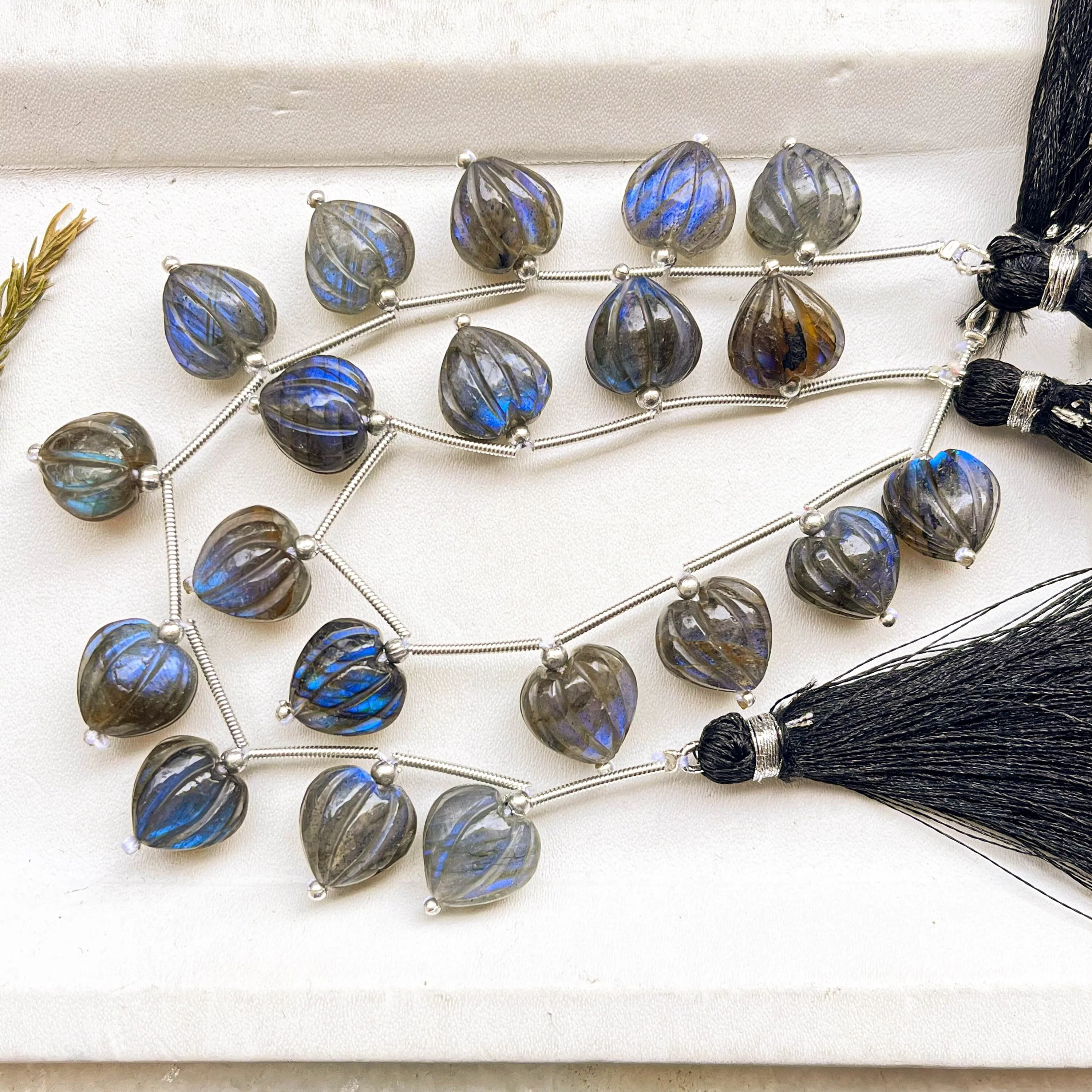 Blue Labradorite Carved Heart Shape Beads