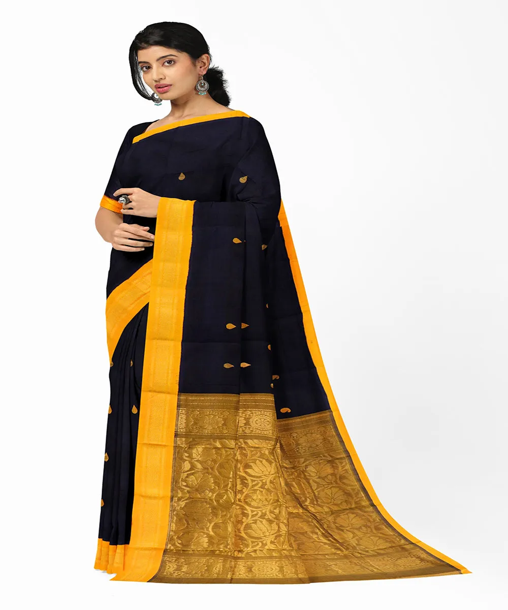 Blue yellow plain butta handwoven rajahmundry cotton saree