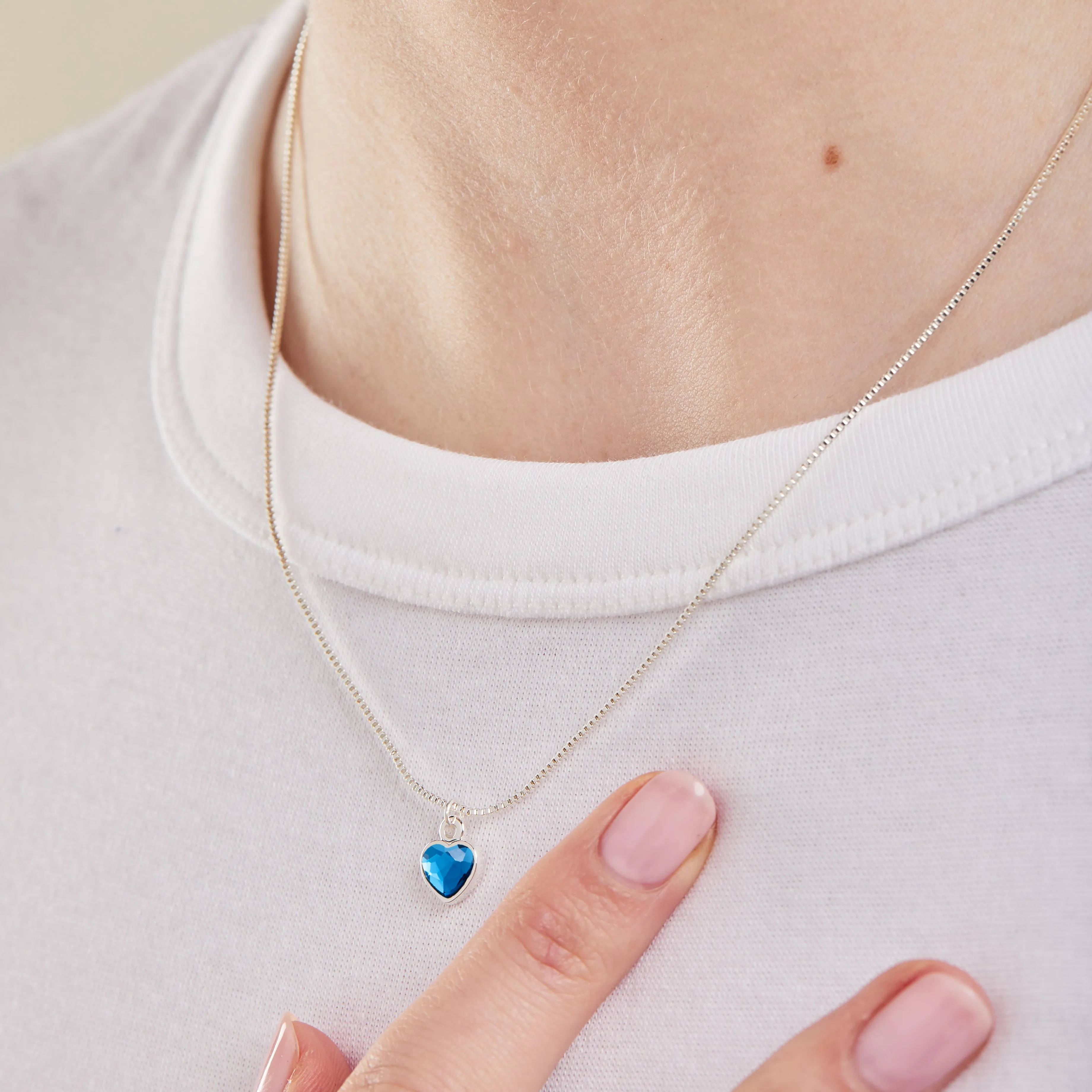 Blue Zircon Heart Necklace, December Birthstone