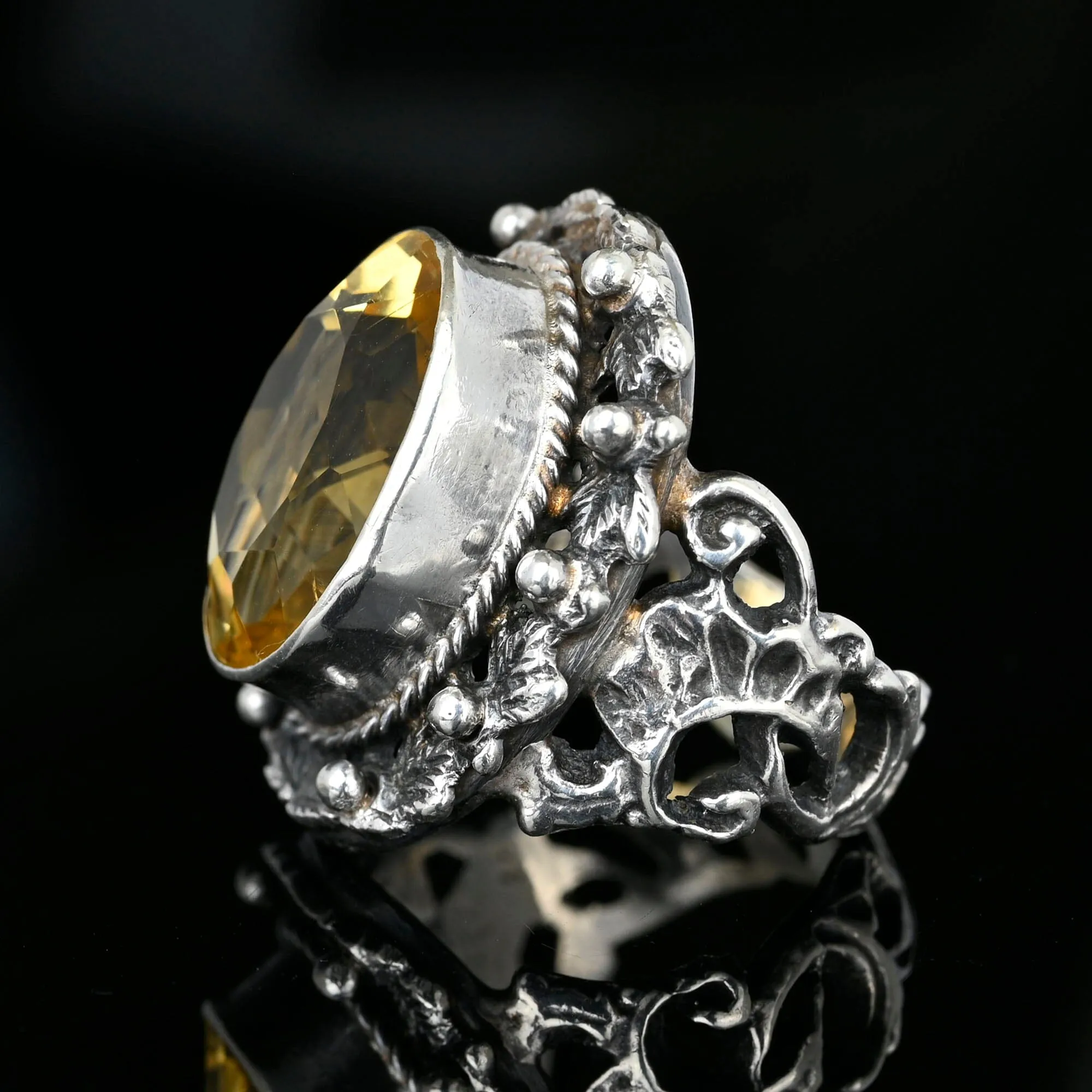 Bold Antique Arts & Crafts Silver Citrine Ring