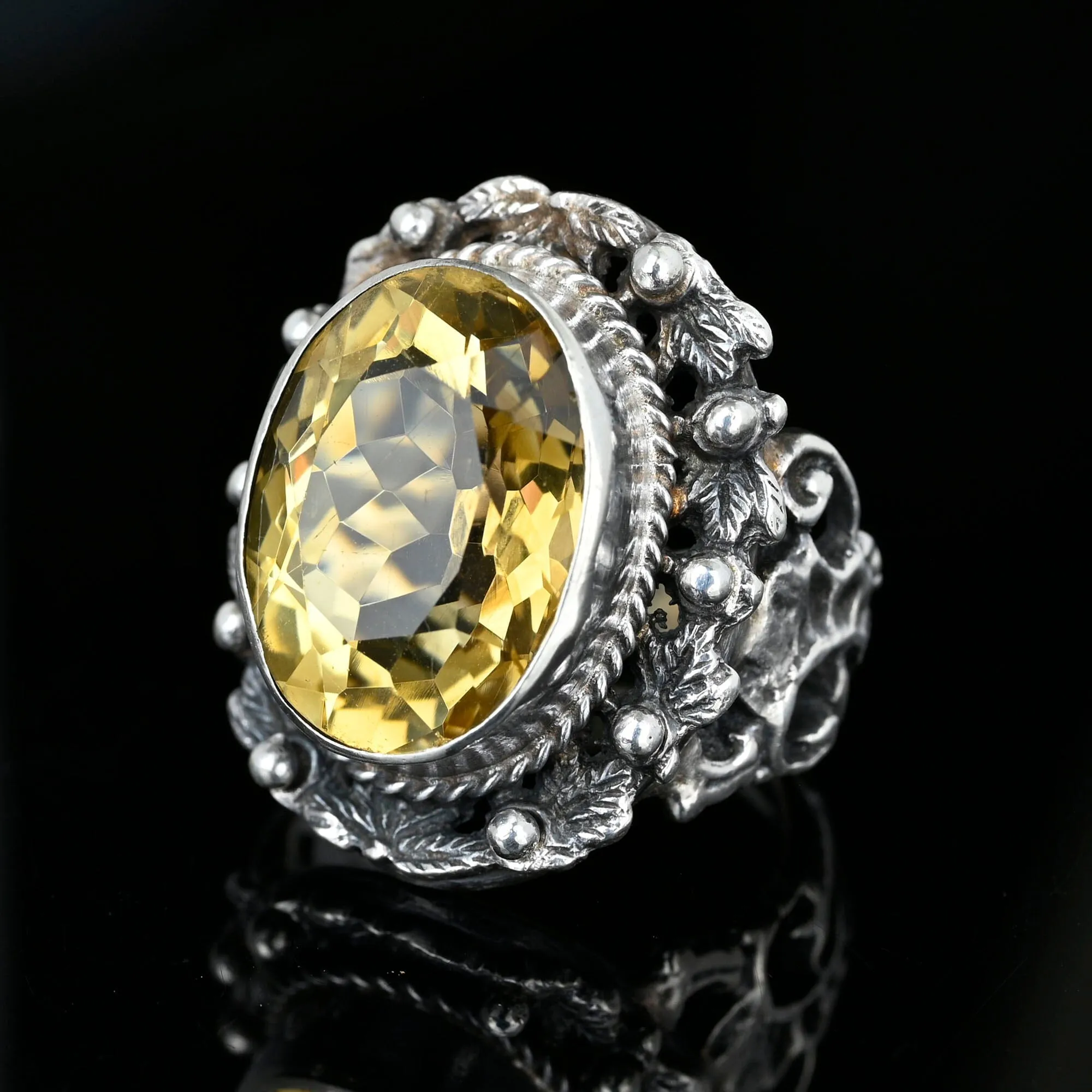 Bold Antique Arts & Crafts Silver Citrine Ring