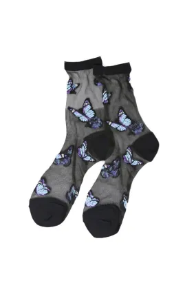 Butterfly Print Sheer Crew Socks