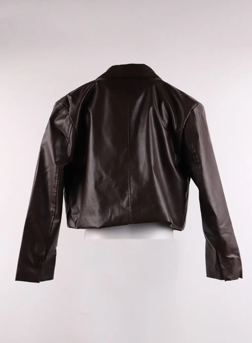 Buttoned Crop Faux Leather Jacket IF402