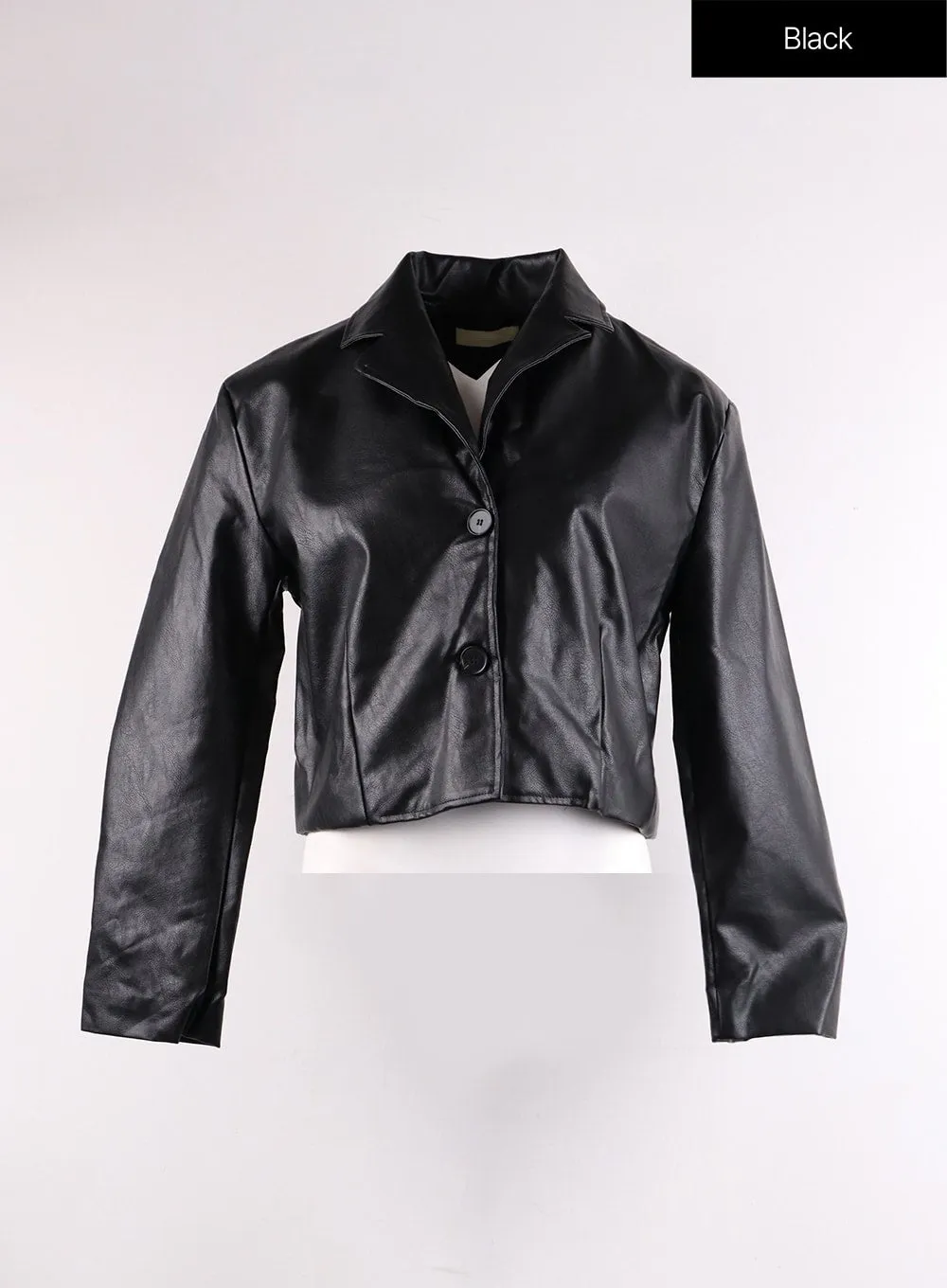 Buttoned Crop Faux Leather Jacket IF402