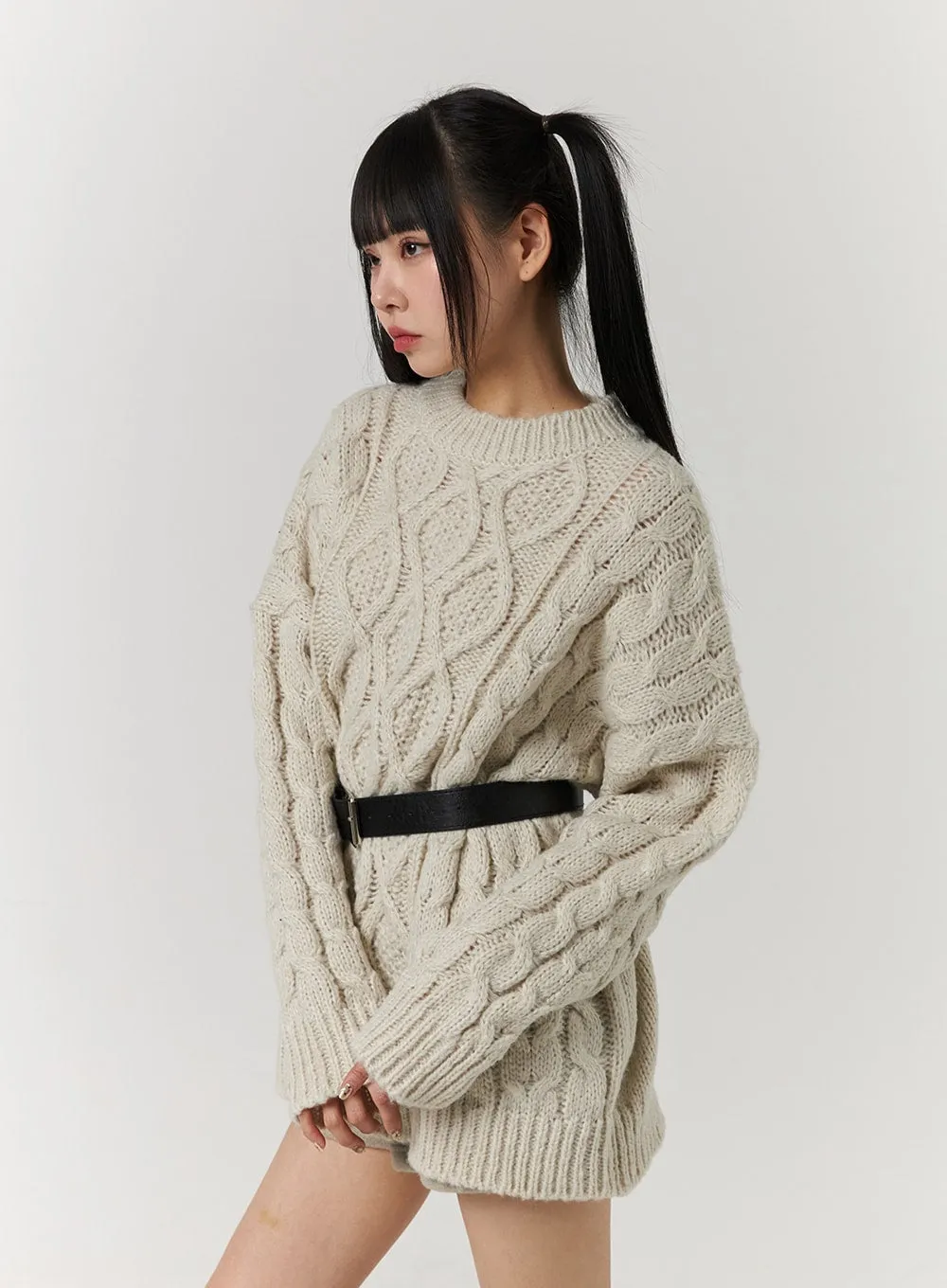 Cable Knit Sweater Mini Dress CJ405