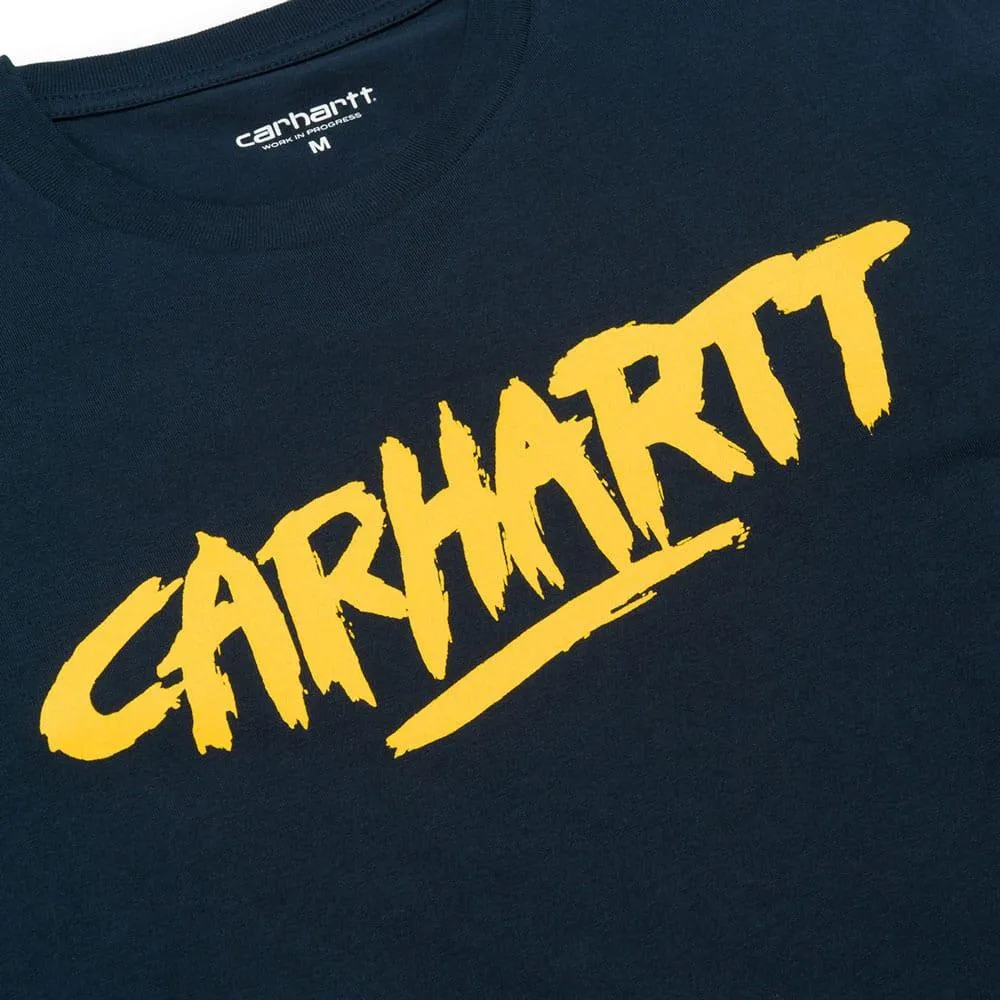 Carhartt WIP S/S Painted Script Short Sleeve T-Shirt - Navy / Yellow