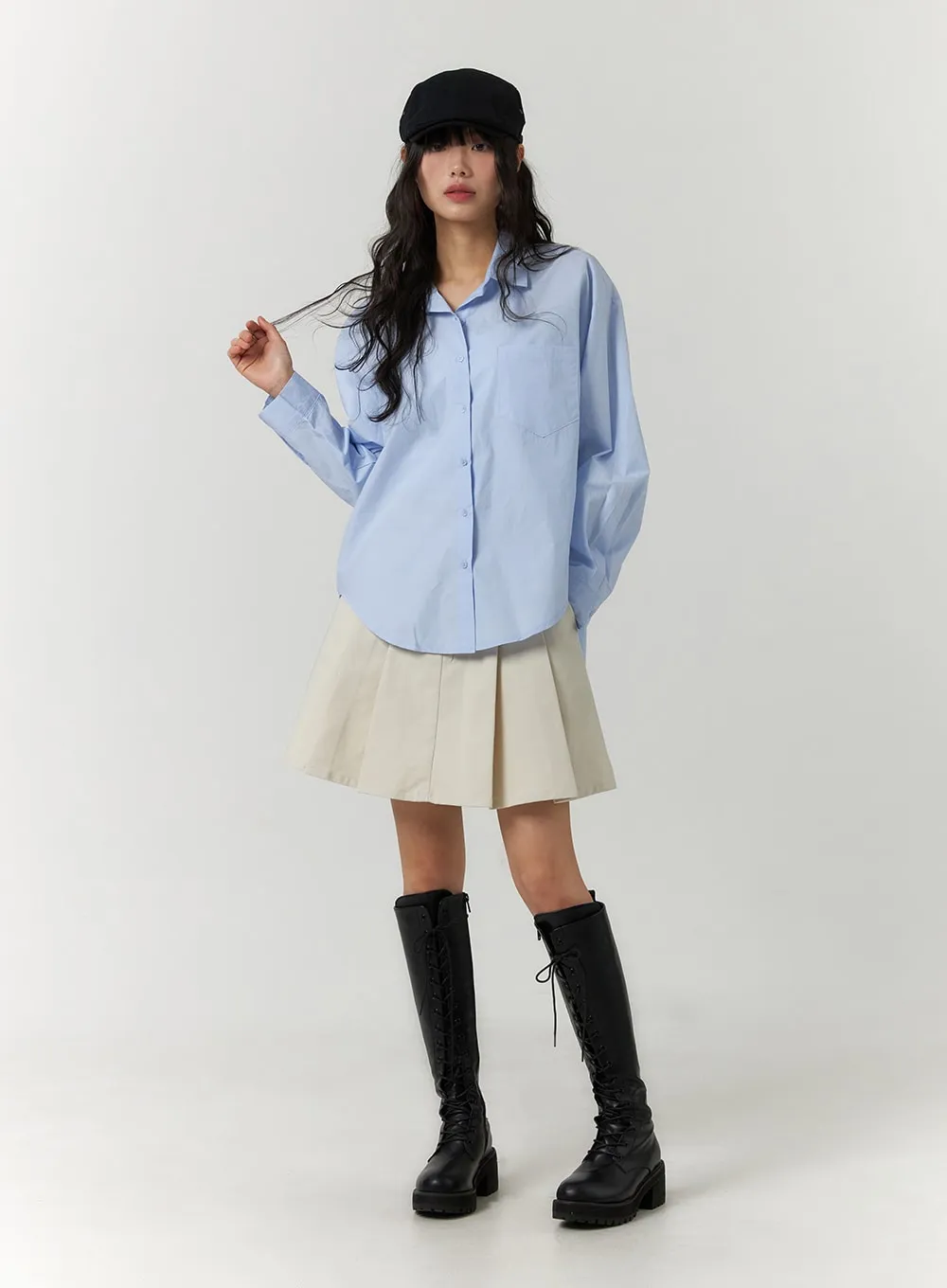 Collared Button-Up Long Sleeve Shirt CF406