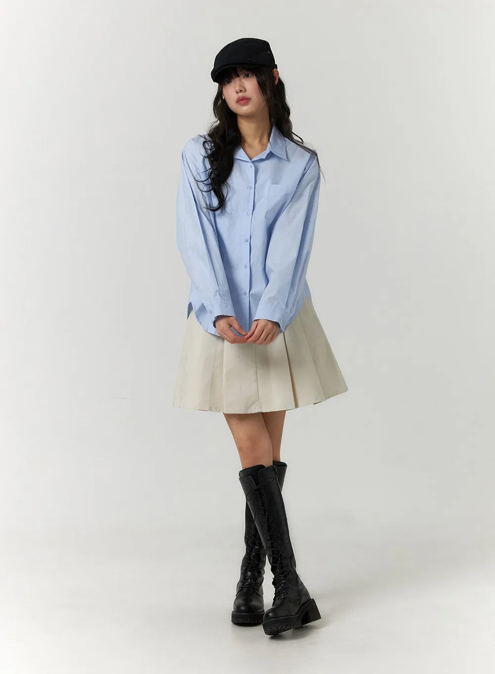 Collared Button-Up Long Sleeve Shirt CF406