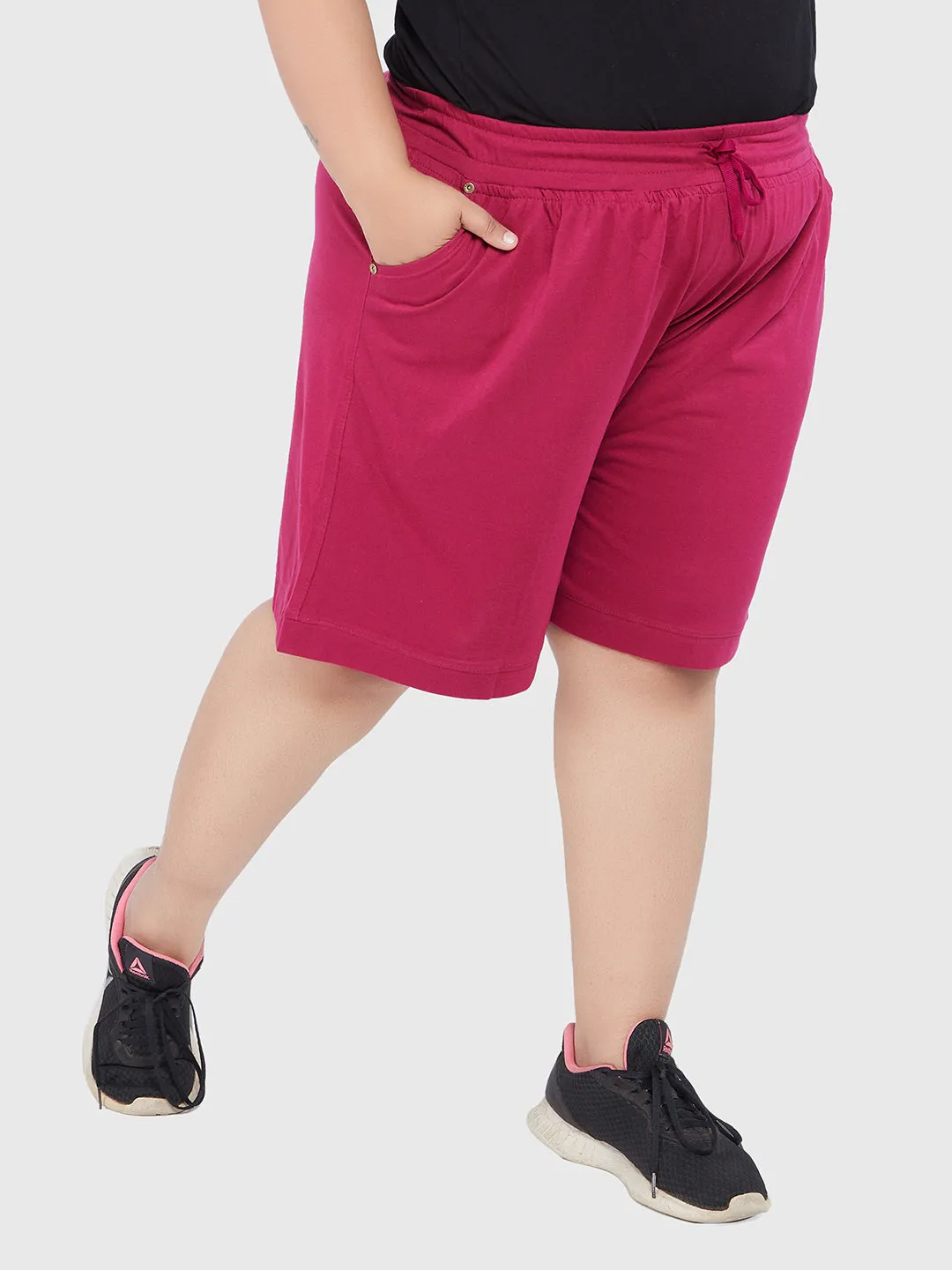 Cotton Shorts For Women - Plain Bermuda Combo (Purple & Navy Blue)