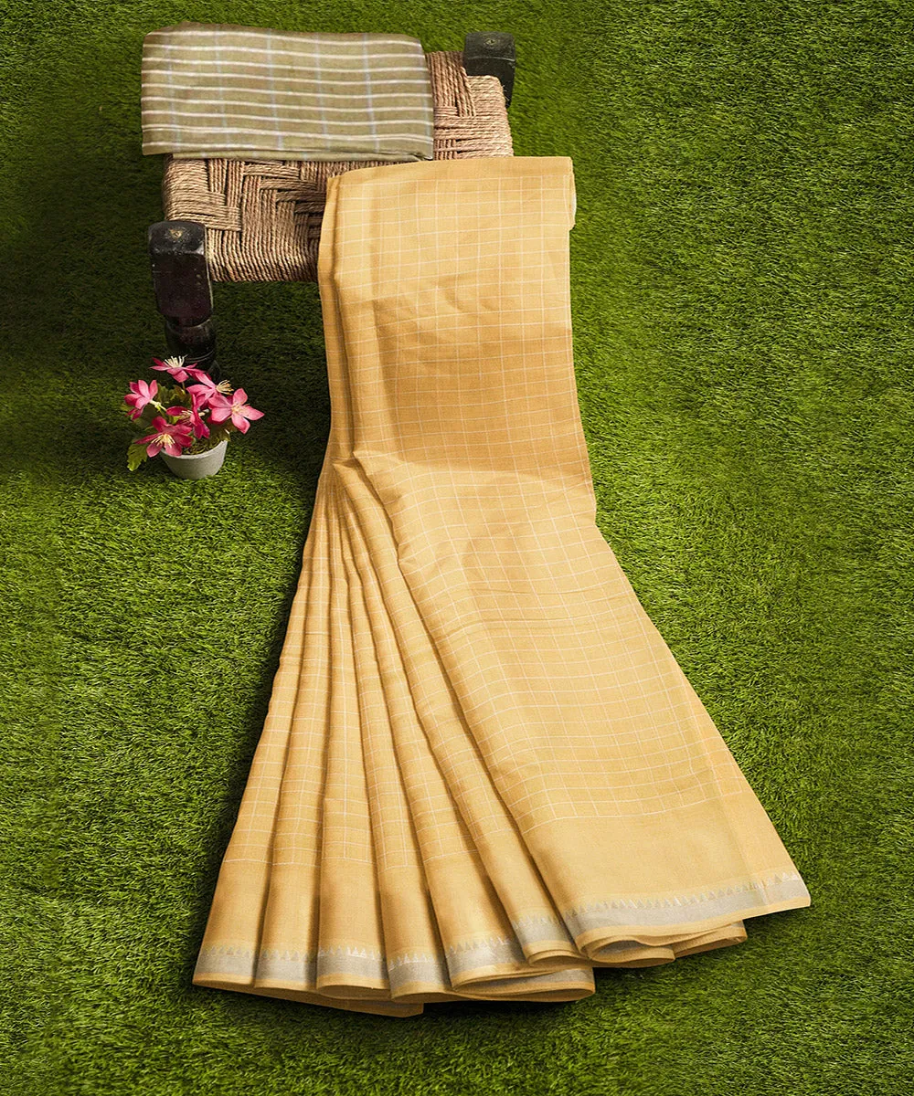 Cream checks handwoven rajahmundry cotton saree