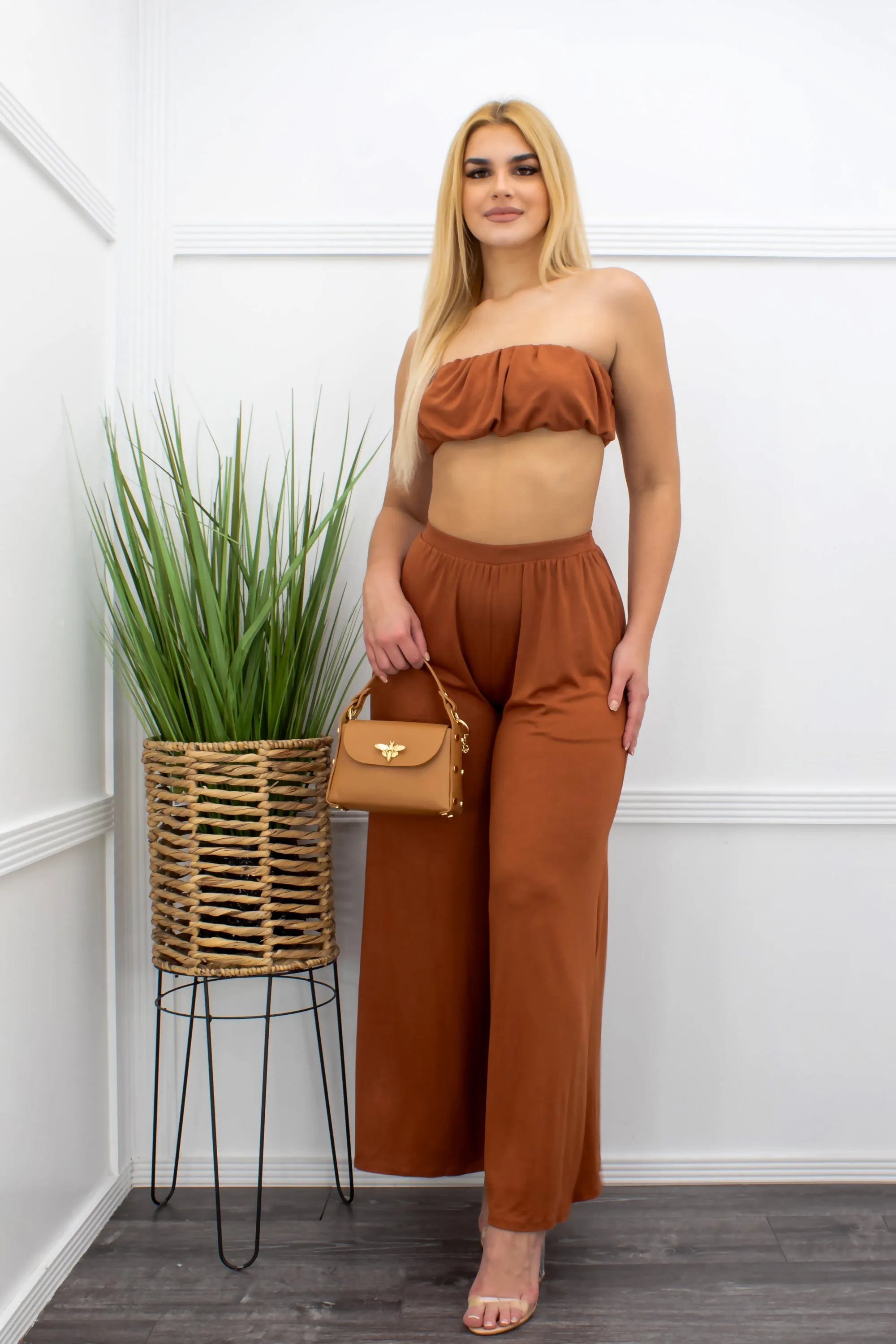 Crop Top Two Pieces Pant Set