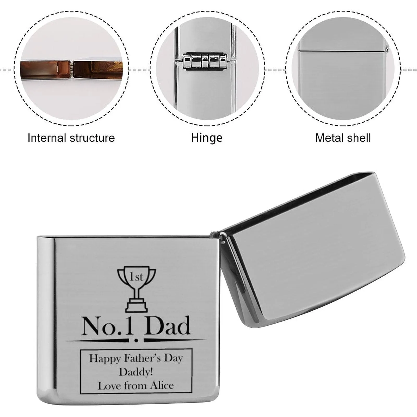 Custom Name Metal Single-Sided Printing No.1 Dad Lighter Housing Personalized Lighter Case Father's Day Gift