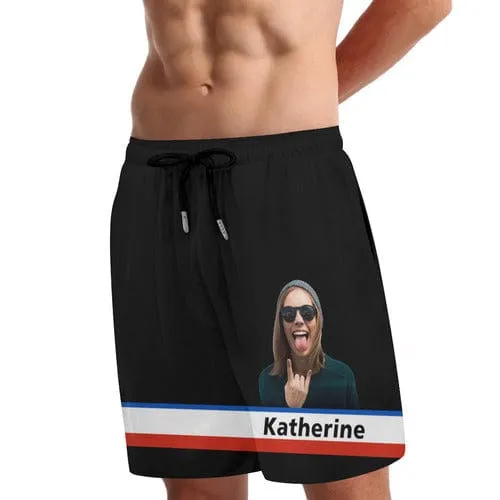 Custom Photo&Name Blue Funny Men's Crewneck Sweatshirt&2in1 Pockets Shorts Set