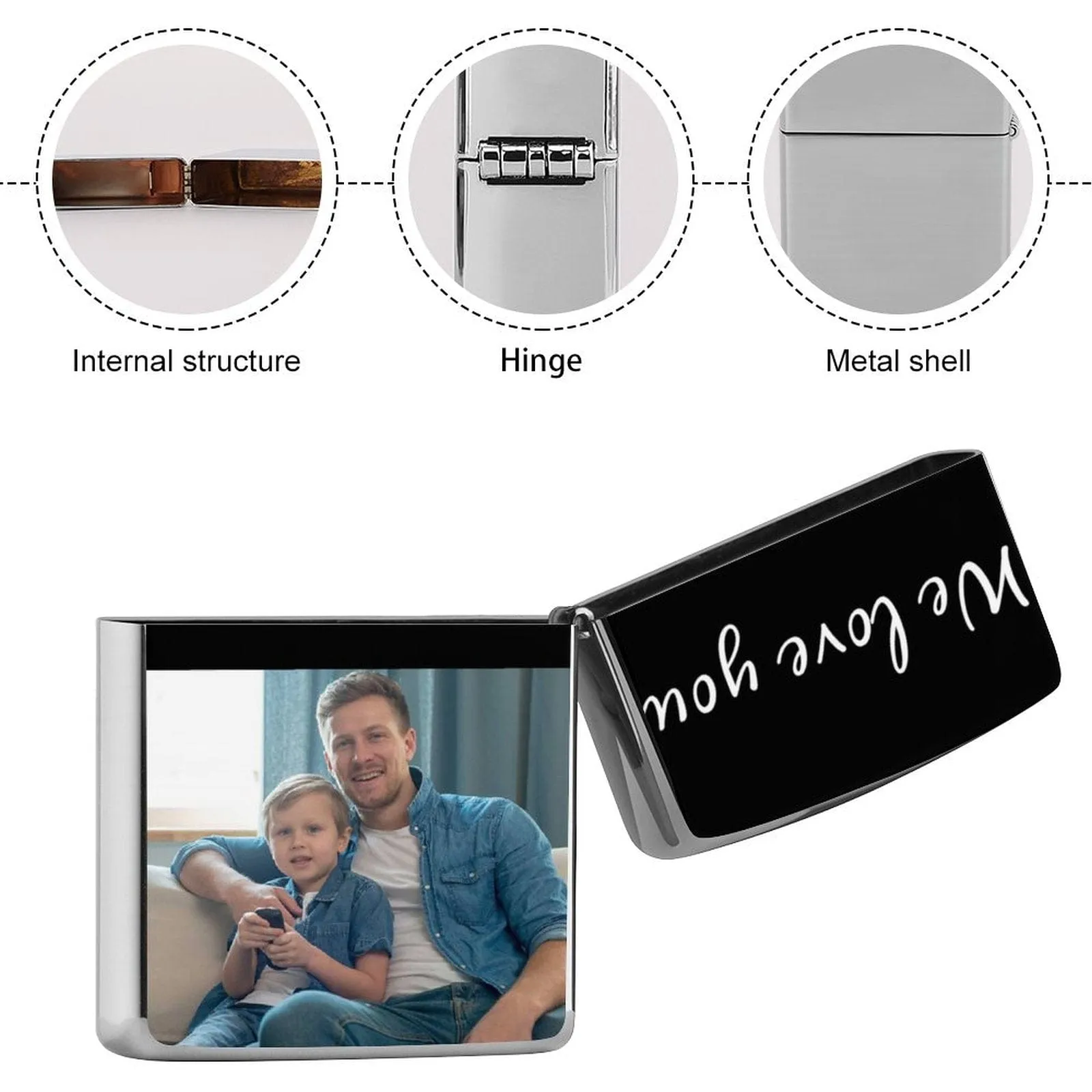 Custom Photo&Text Metal Single-Sided Printing Lighter Housing Personalized Lighter Case Father's Day Gift