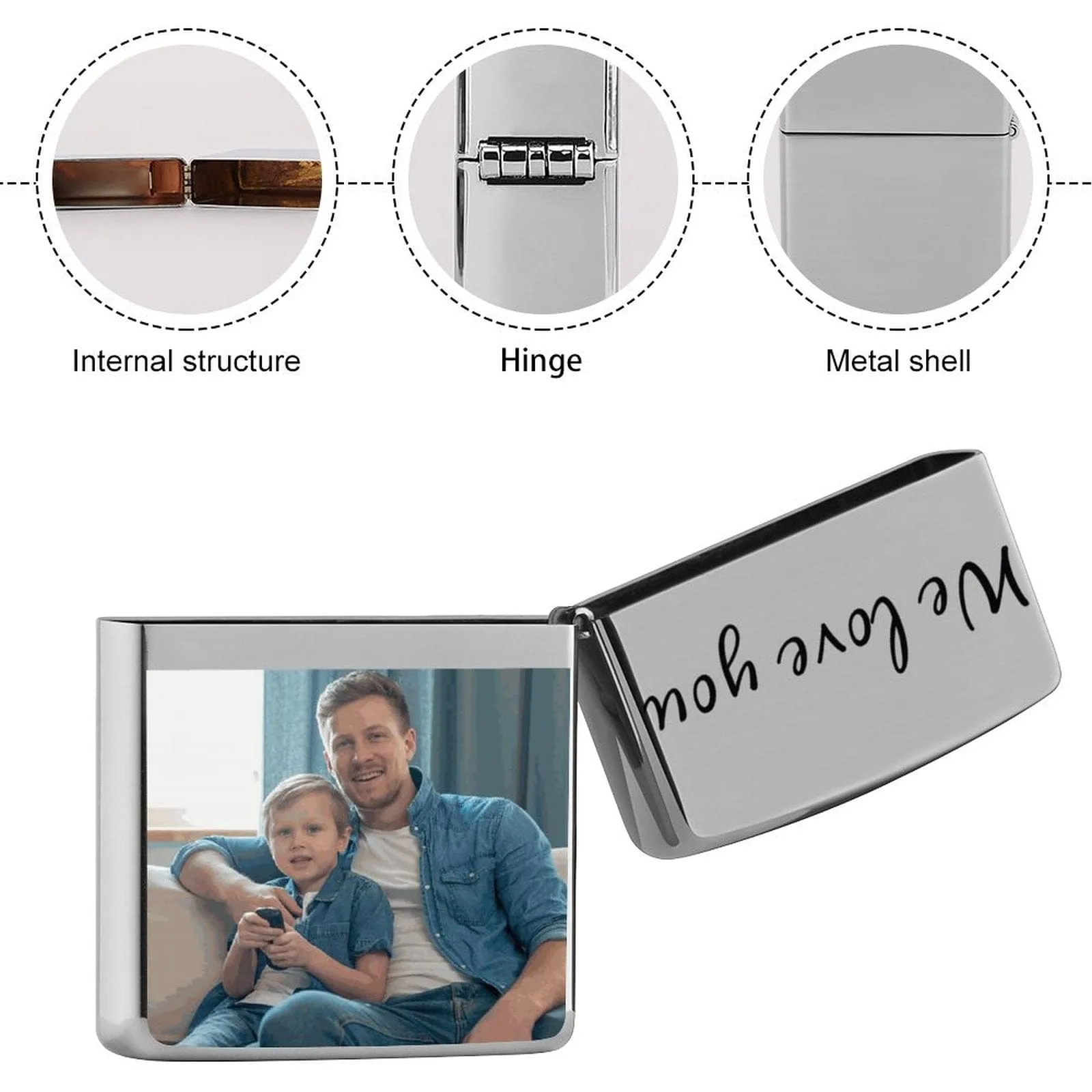 Custom Photo&Text Metal Single-Sided Printing Lighter Housing Personalized Lighter Case Father's Day Gift