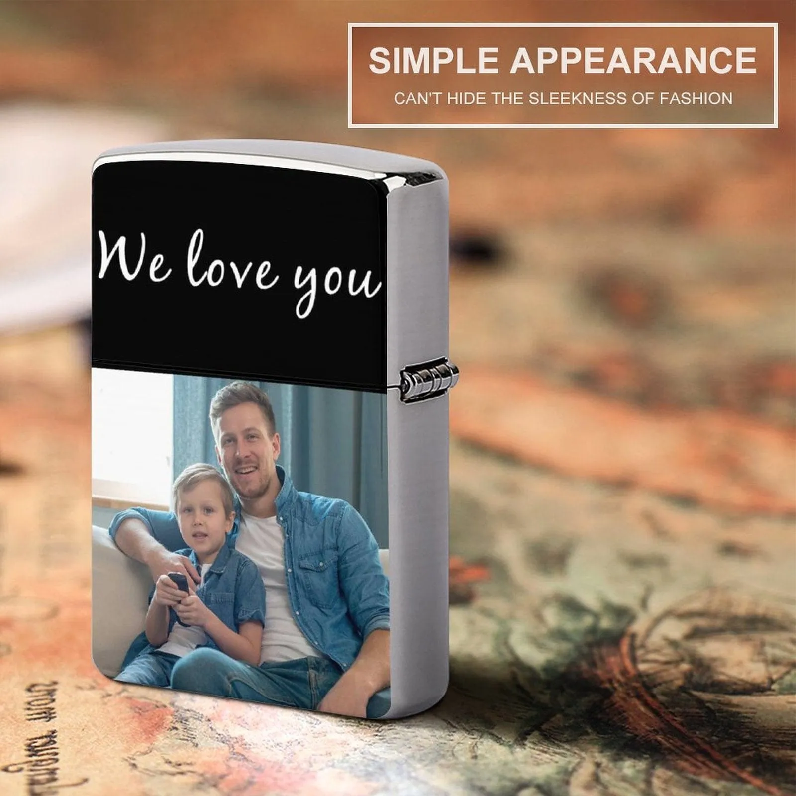 Custom Photo&Text Metal Single-Sided Printing Lighter Housing Personalized Lighter Case Father's Day Gift