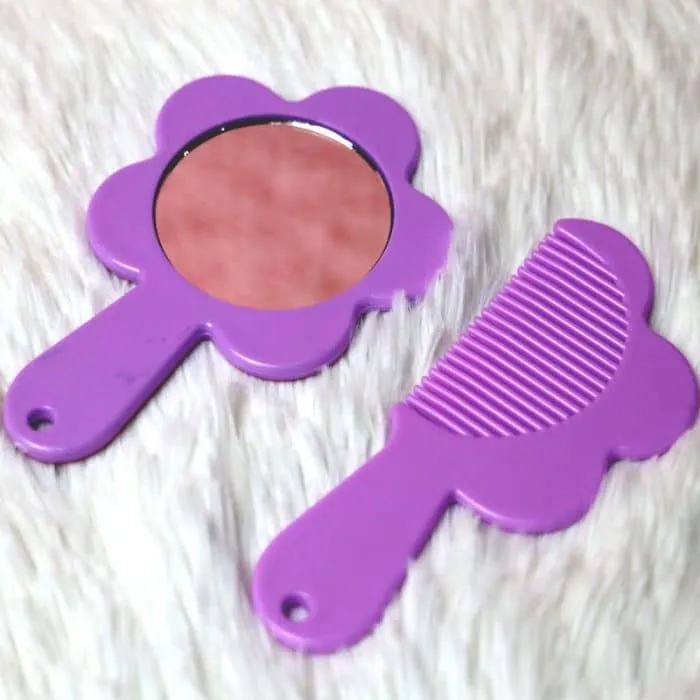 Cute Mini Hand Mirror Comb Set, Round Rose Flower Small Handheld Mirror and Comb Gift Set For Kids