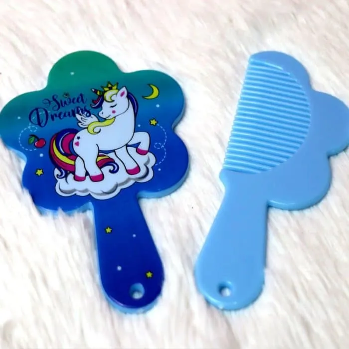 Cute Mini Hand Mirror Comb Set, Round Rose Flower Small Handheld Mirror and Comb Gift Set For Kids