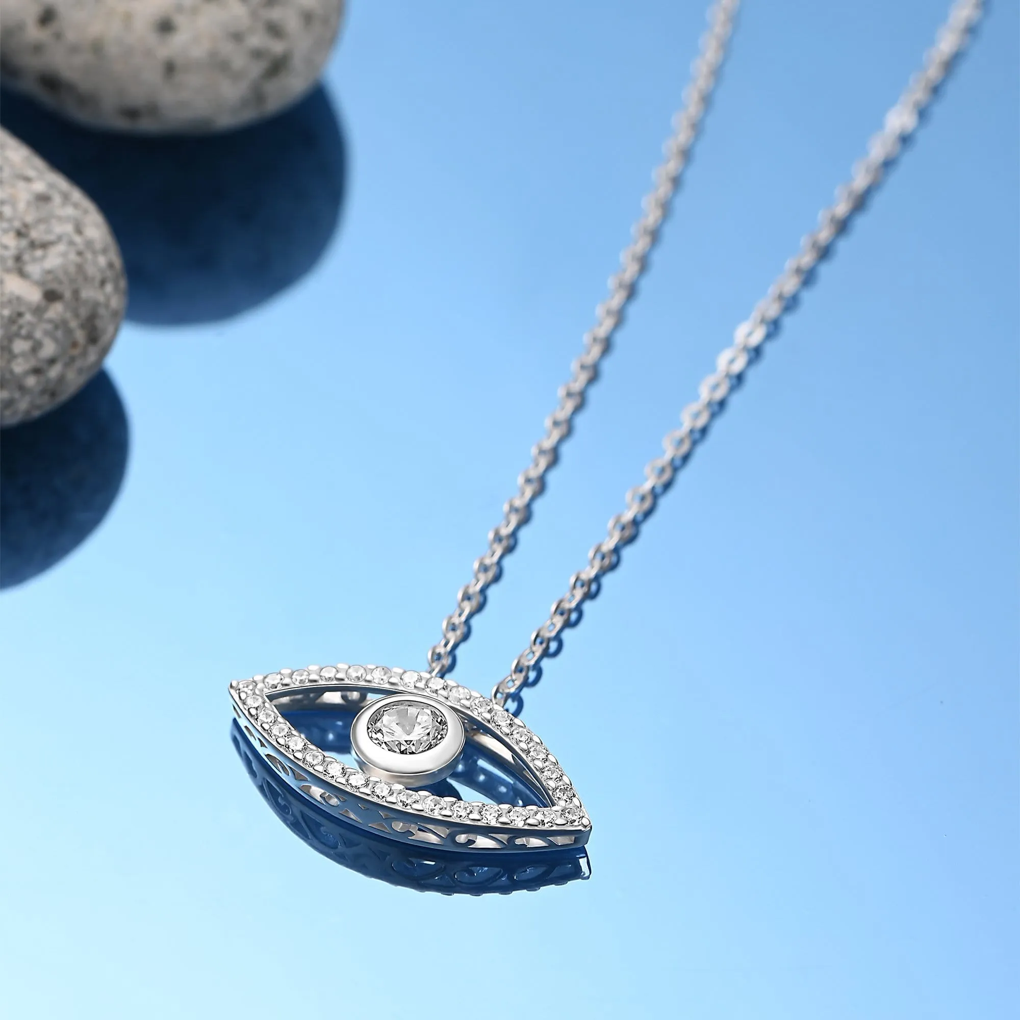 CZ Evil Eye Necklace Silver