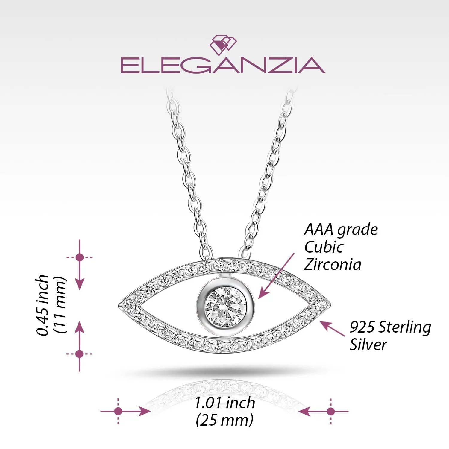 CZ Evil Eye Necklace Silver