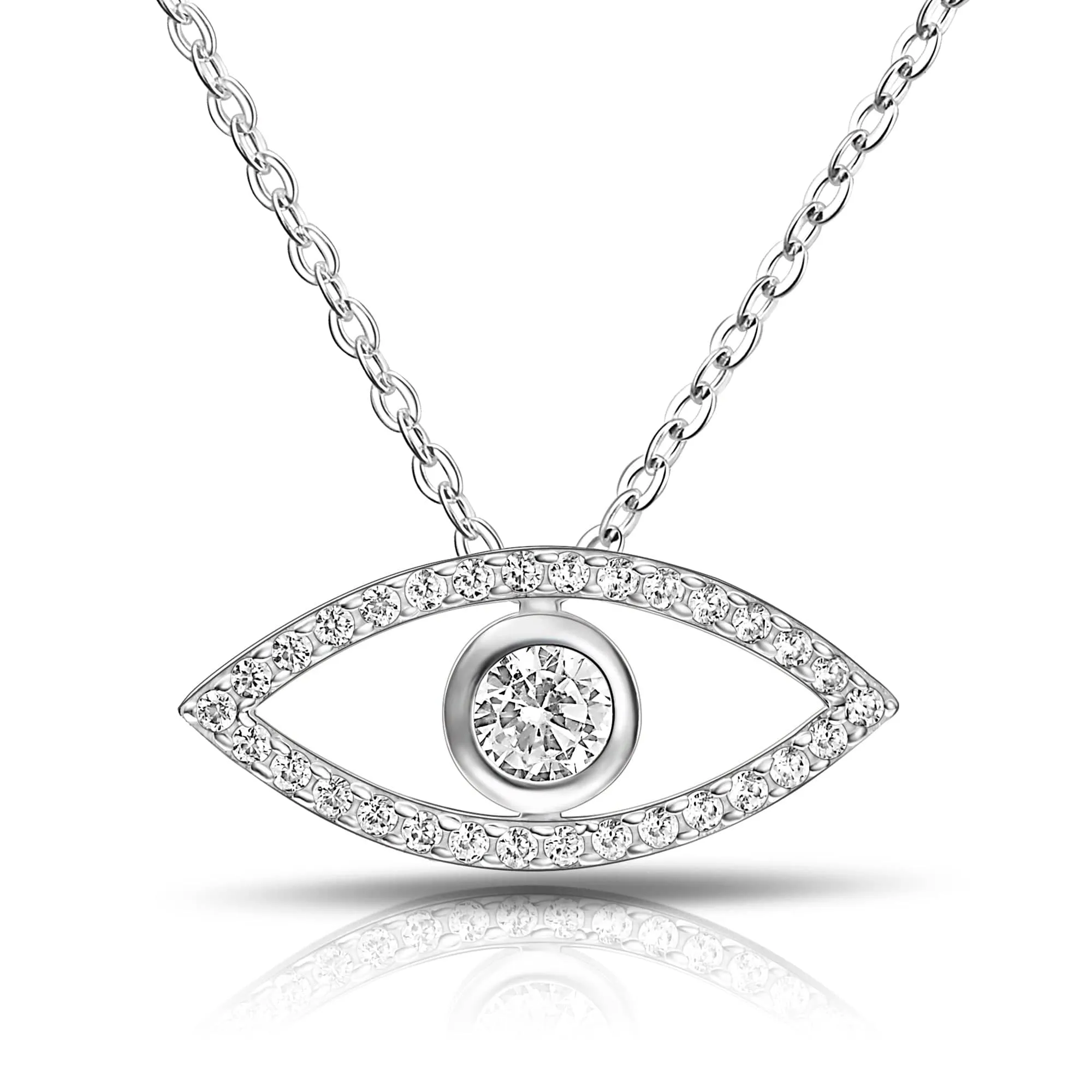 CZ Evil Eye Necklace Silver