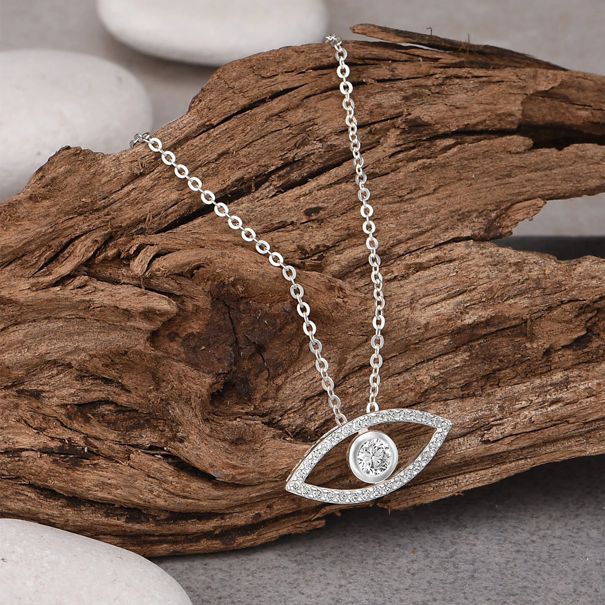 CZ Evil Eye Pendant Sterling Silver