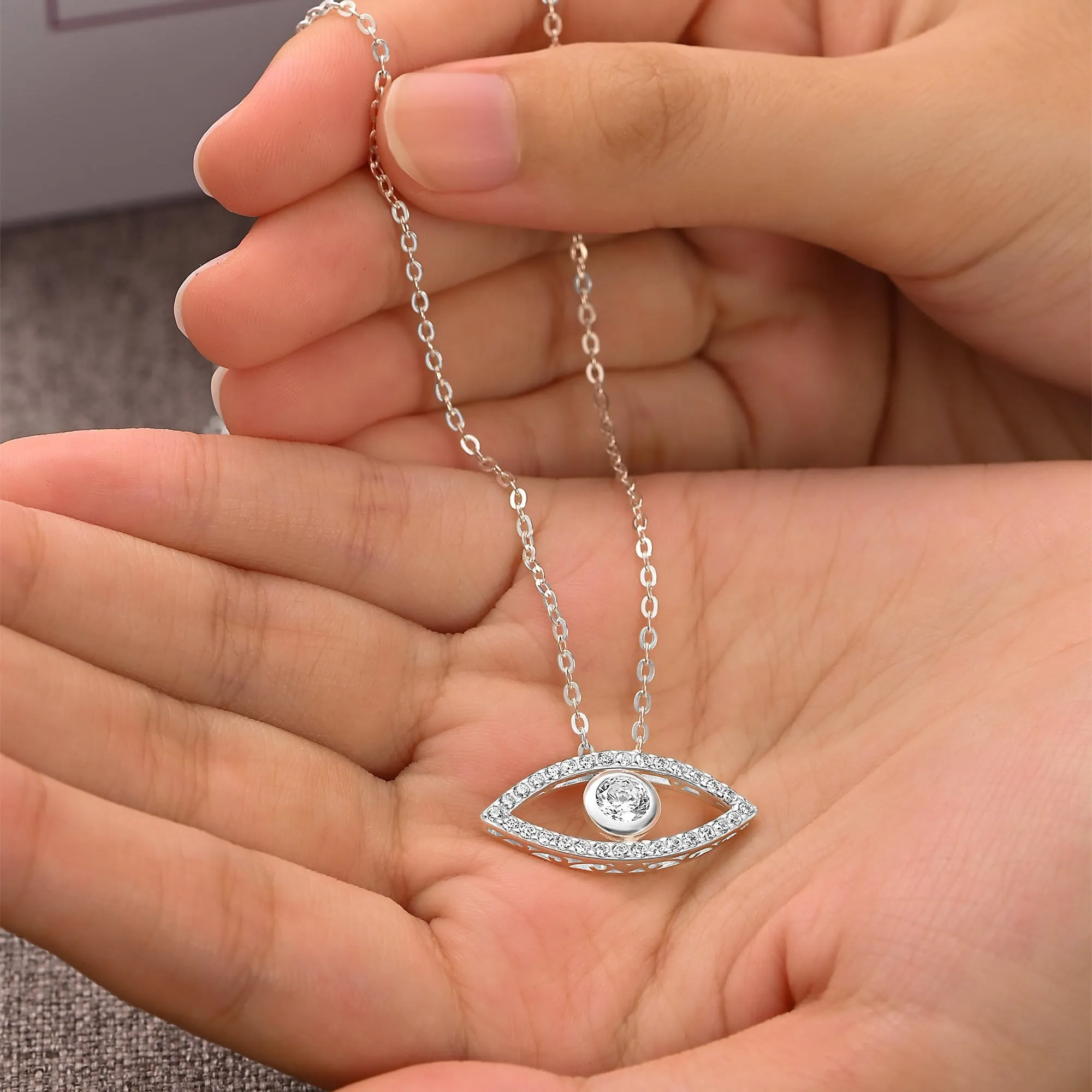 CZ Evil Eye Pendant Sterling Silver