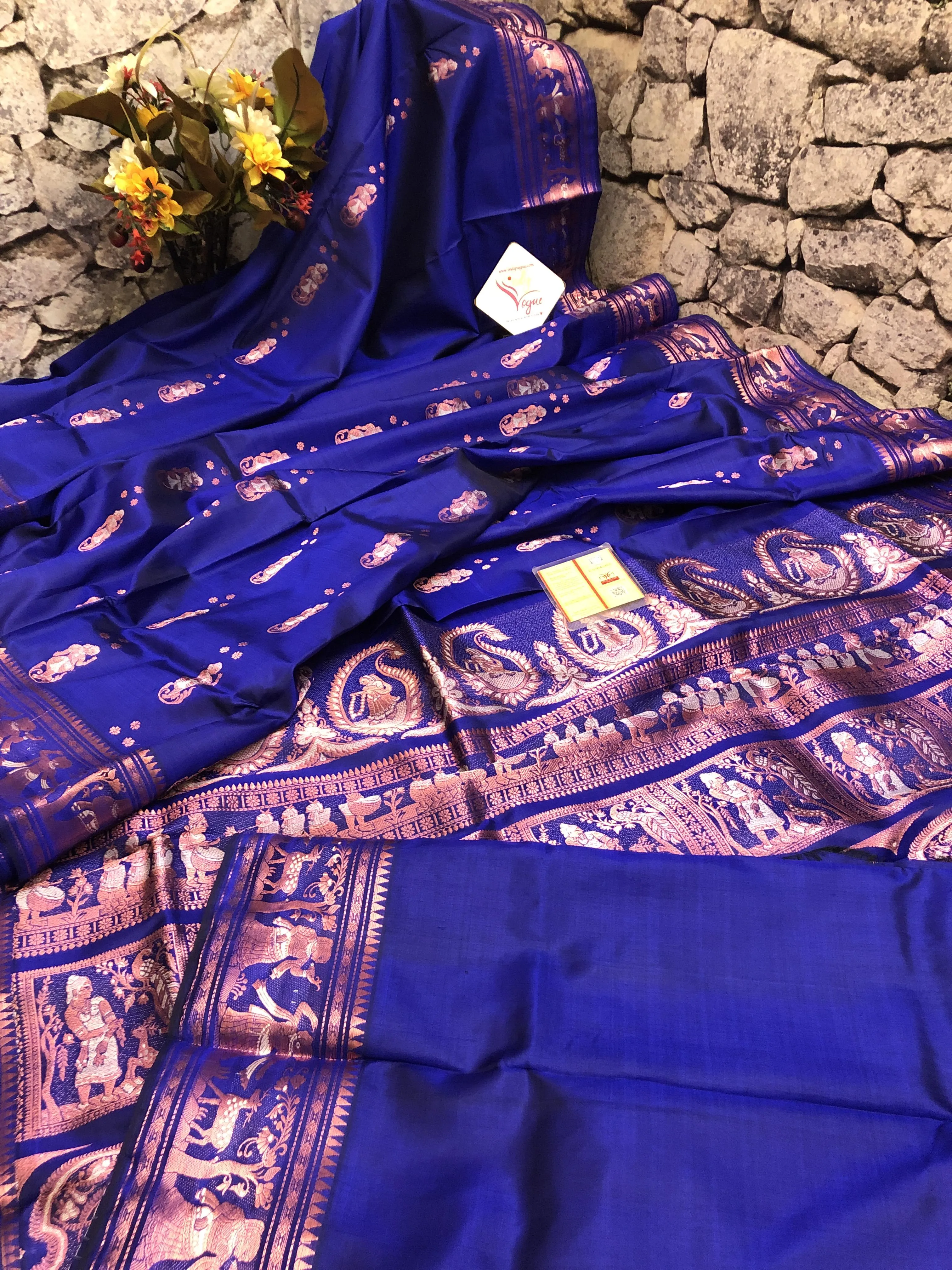 Dark Ultramarine Blue Color Pure Baluchari Silk Saree