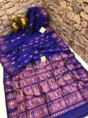 Dark Ultramarine Blue Color Pure Baluchari Silk Saree