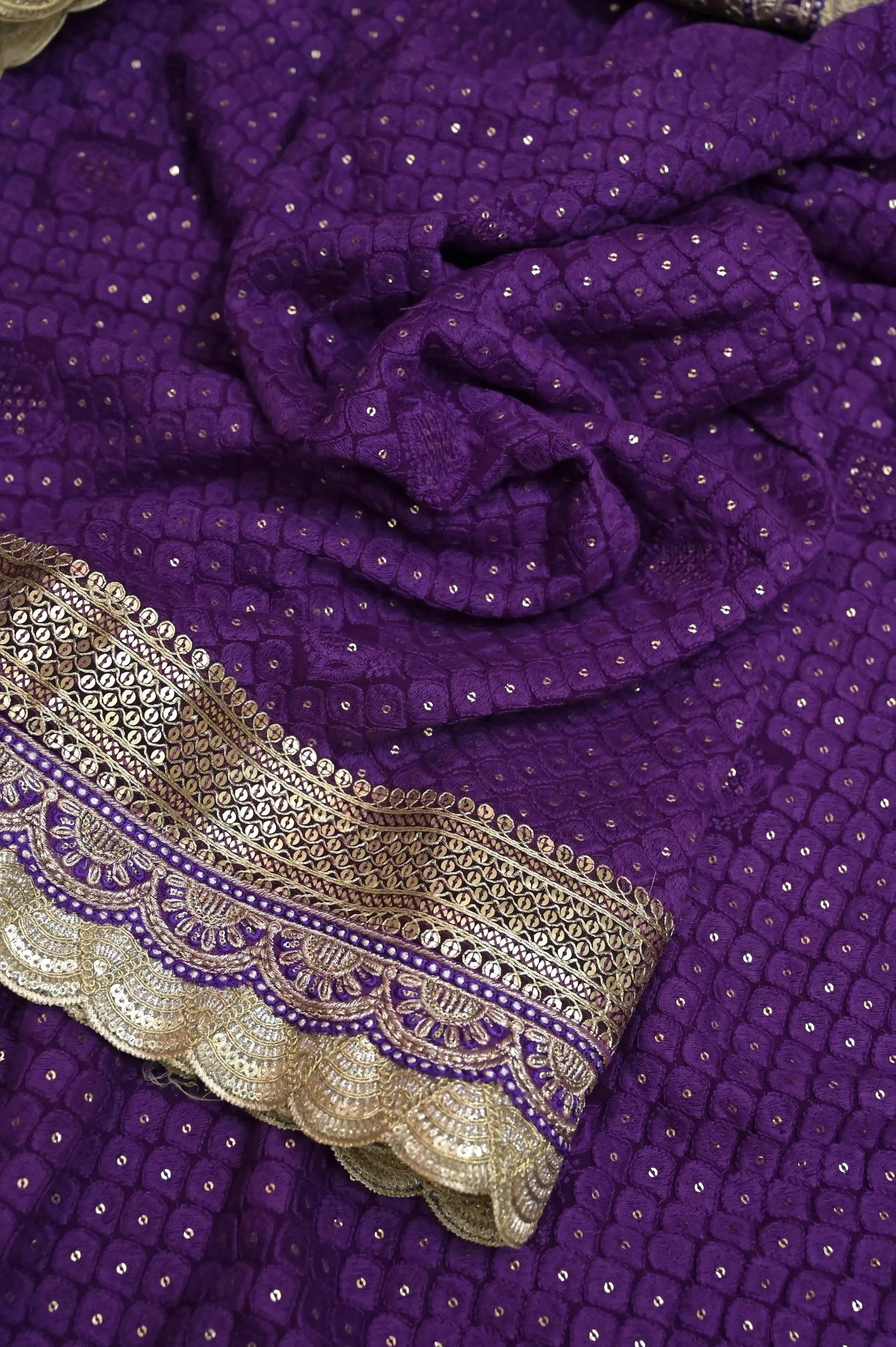 Deep Purple Color Pure Georgette Saree with Designer Zari Lace Border