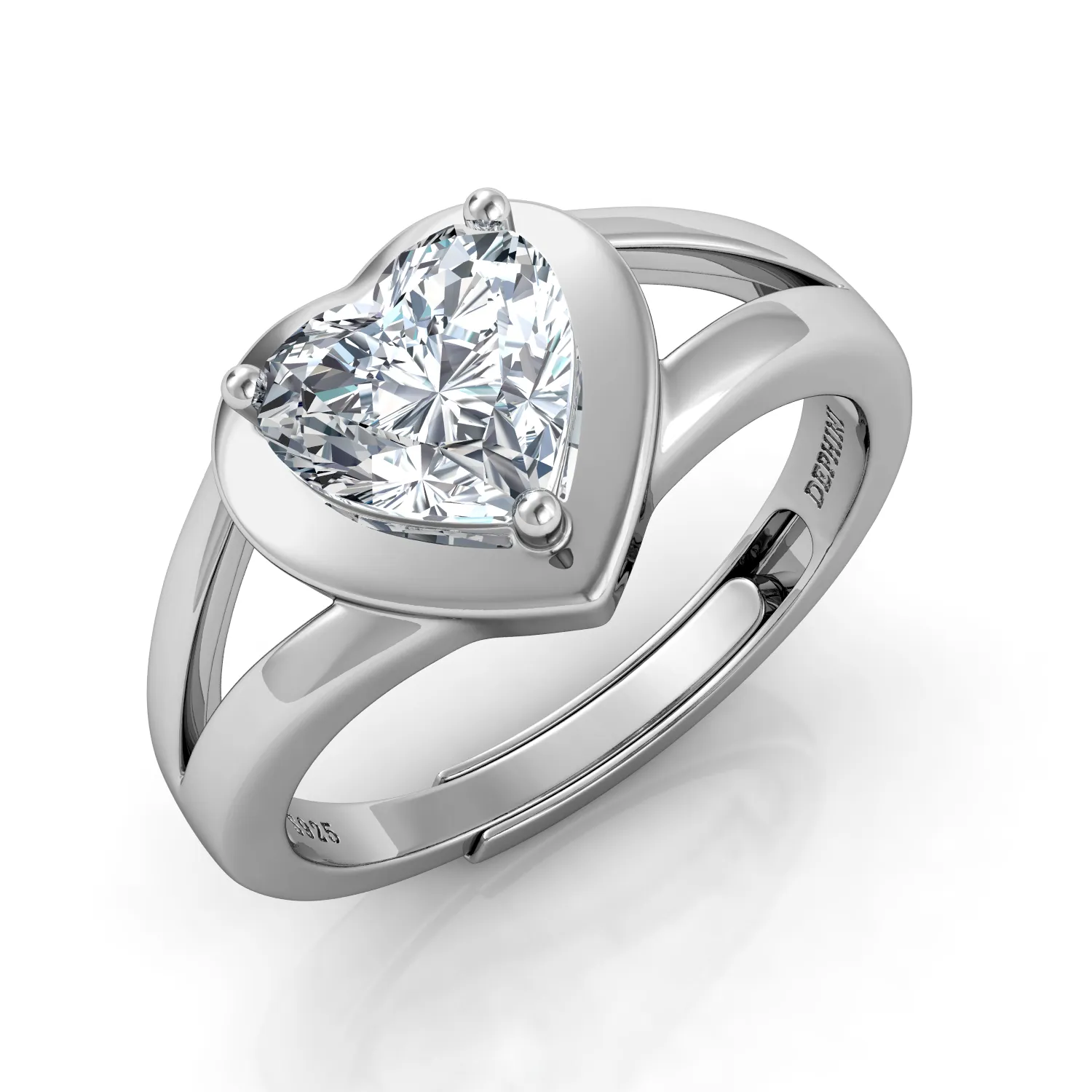 DEPHINI Luxury heart ring - 925 sterling silver CZ - Engagement ring for woman