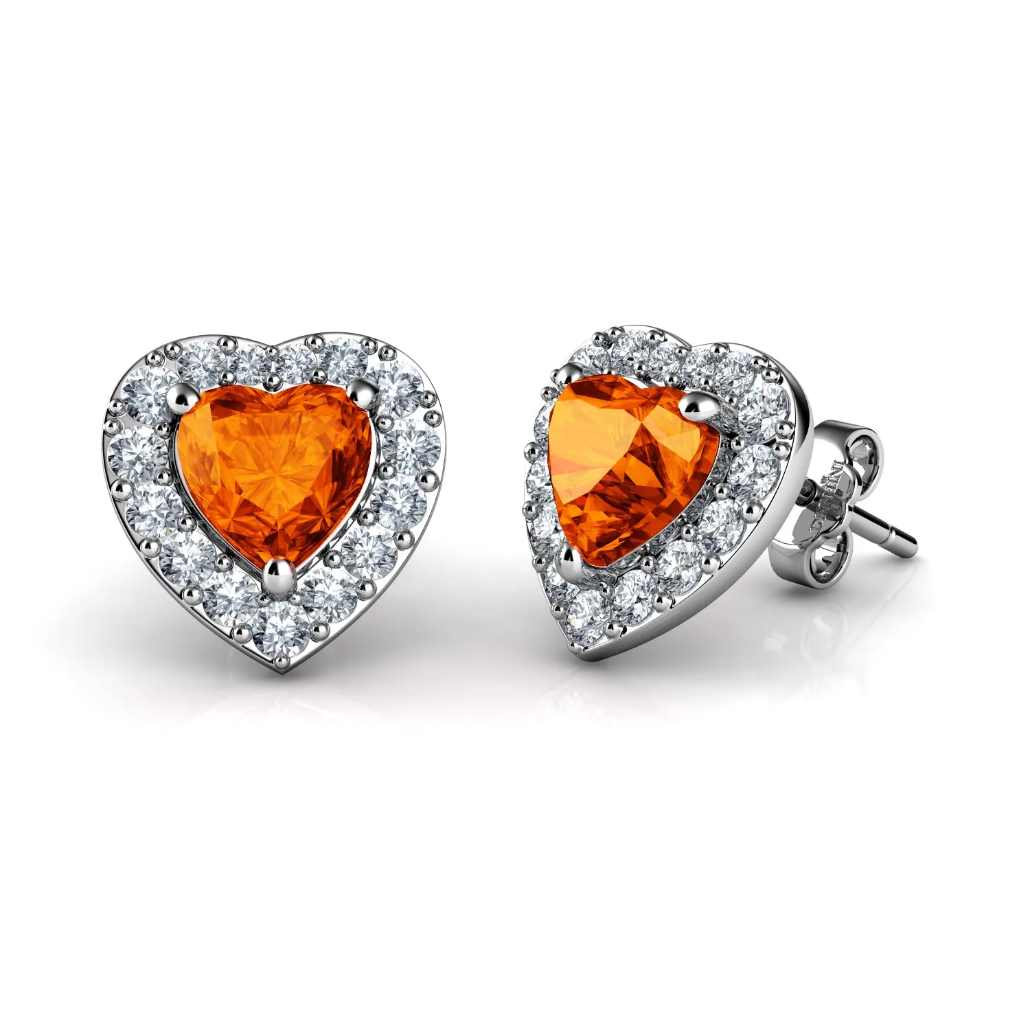 DEPHINI Orange Earrings - 925 Sterling Silver Heart CZ Crystal