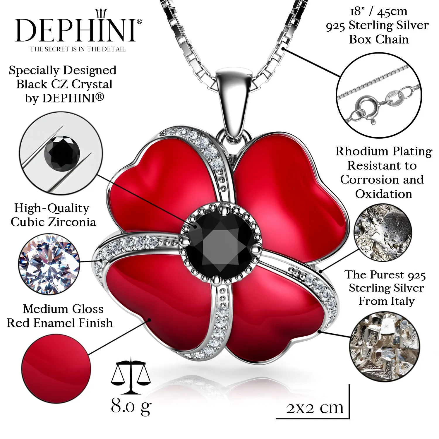 DEPHINI - Poppy Jewellery set - 925 Sterling Silver Necklace Earrings