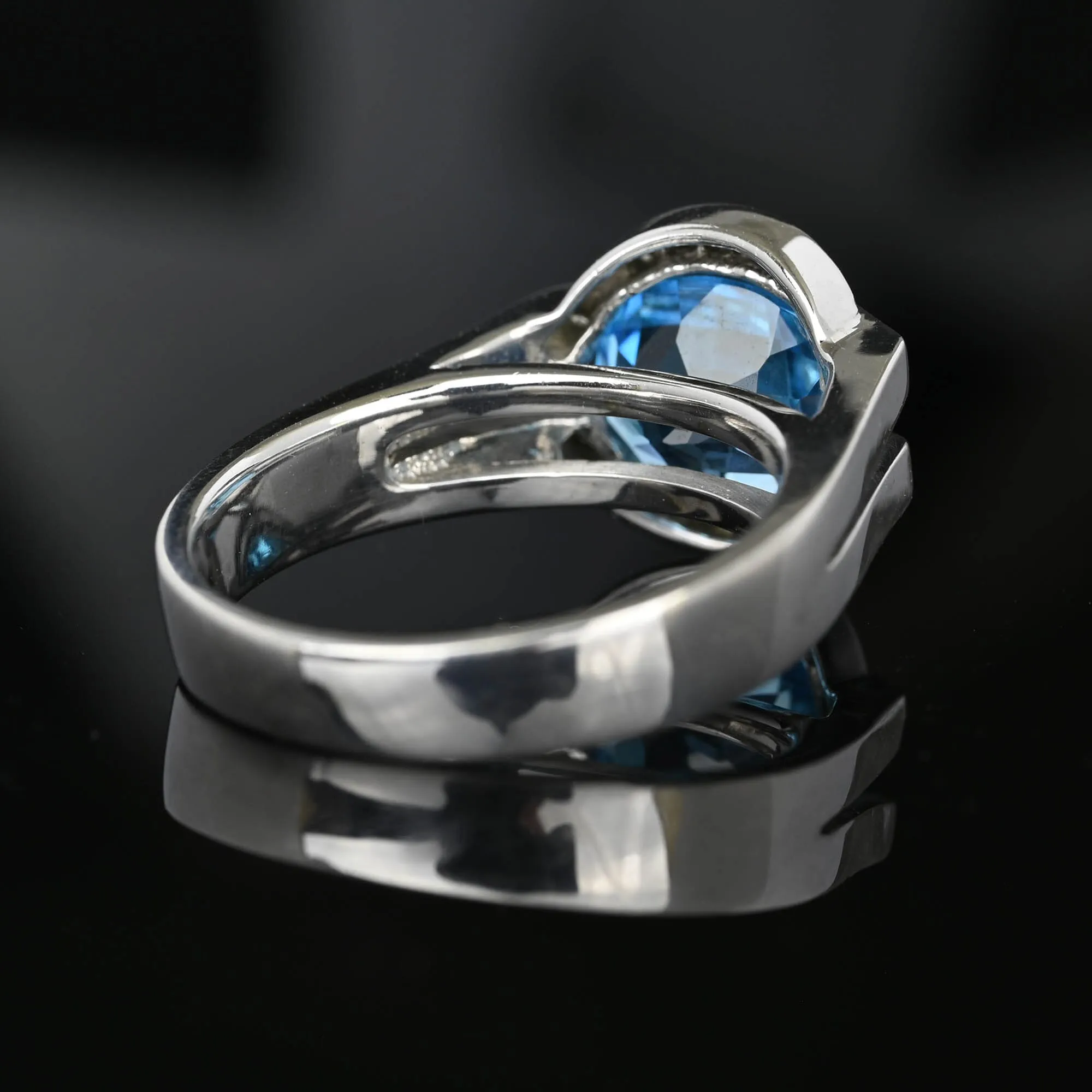 Diamond Floating Checkerboard Blue Topaz Ring in 14K White Gold