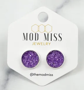 Druzy Stud Earring Purple