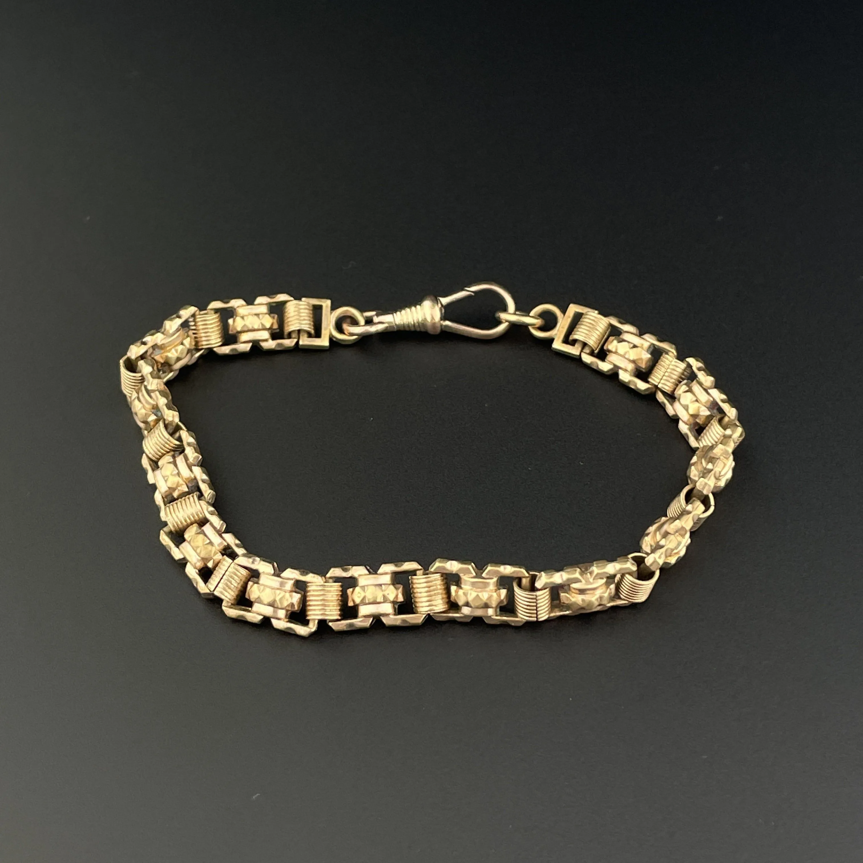 Edwardian Rolled Gold Fancy Cut Double Sided Watch Chain Bracelet