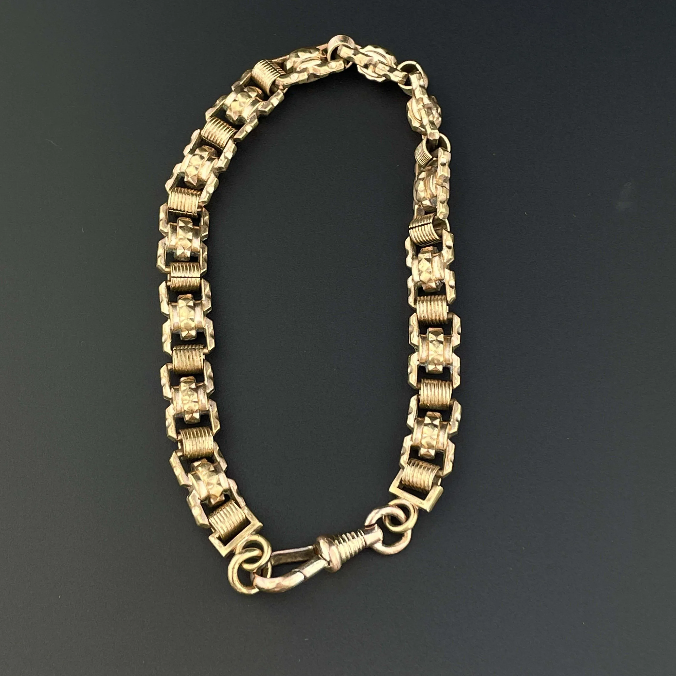 Edwardian Rolled Gold Fancy Cut Double Sided Watch Chain Bracelet