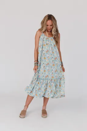 Elliotte Floral Ruffle Midi Dress - Seafoam