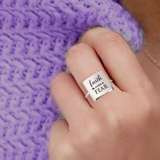 Faith Over Fear Ring Inspirational Ring S925 Sterling Silver Jewelry Personalized Gift